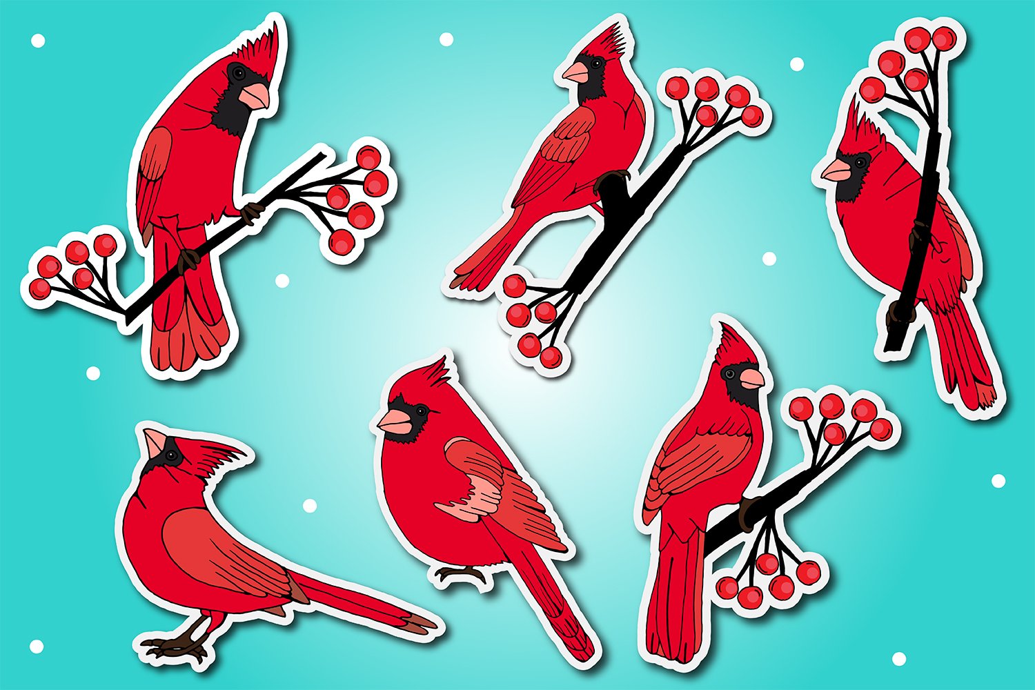 Winter Red Cardinal Birds Christmas Memorial Stickers view 2