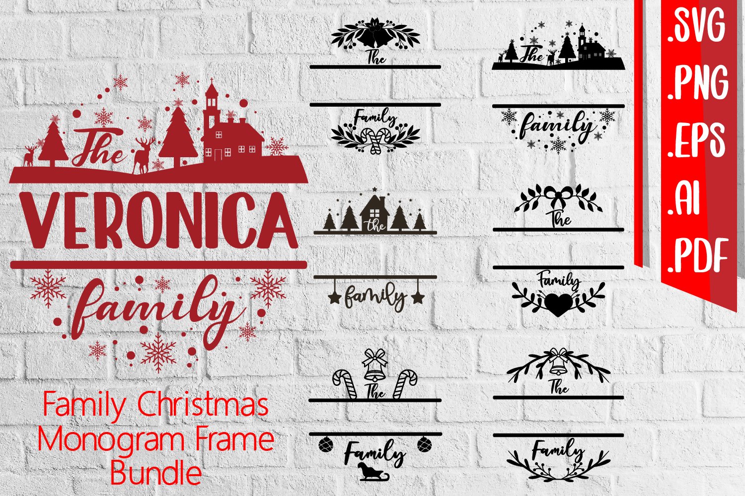 Family Christmas monogram Bundle 2 Svg eps ai Png Pdf