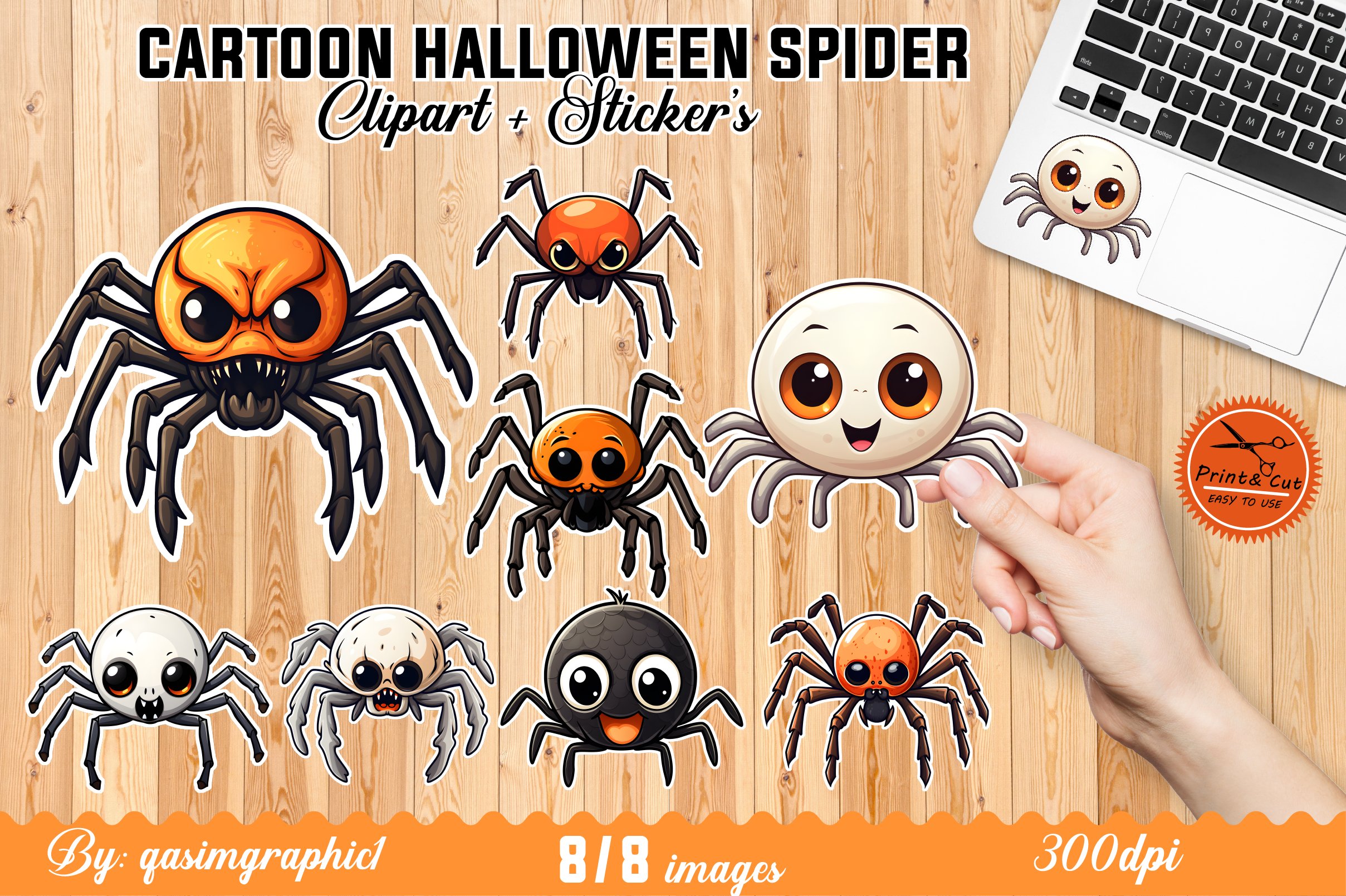 Cute Cartoon Halloween Spider Stickers, Spider Clipart