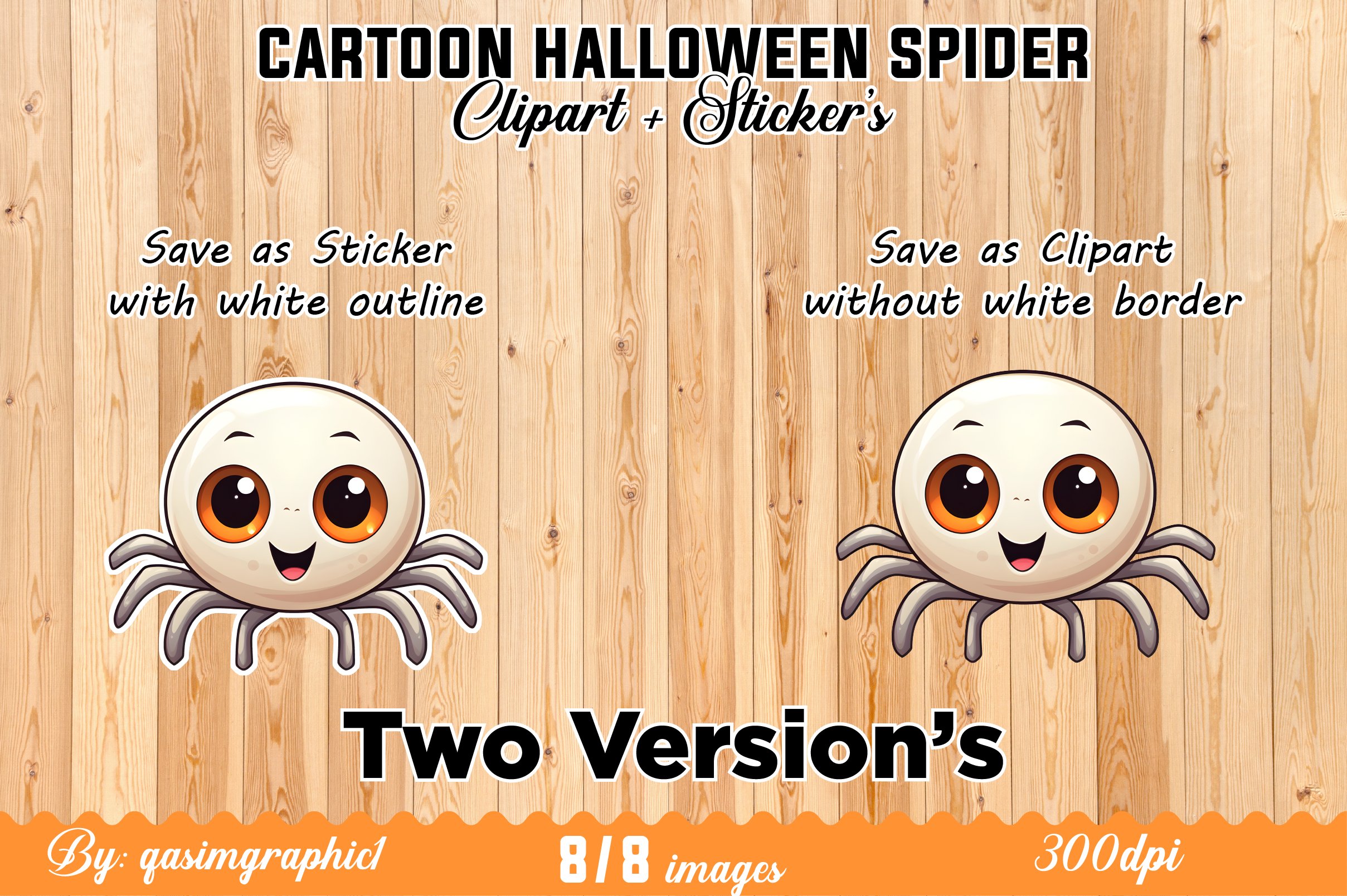 Cute Cartoon Halloween Spider Stickers, Spider Clipart view 2