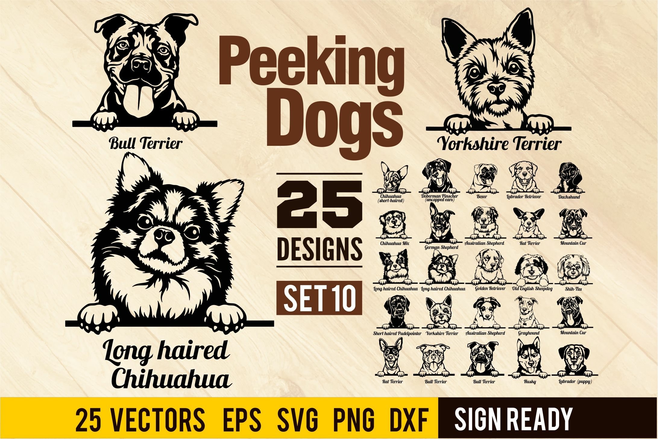 Peeking Dogs Set 10, Bundle Breed, Head Face, Cut vector
