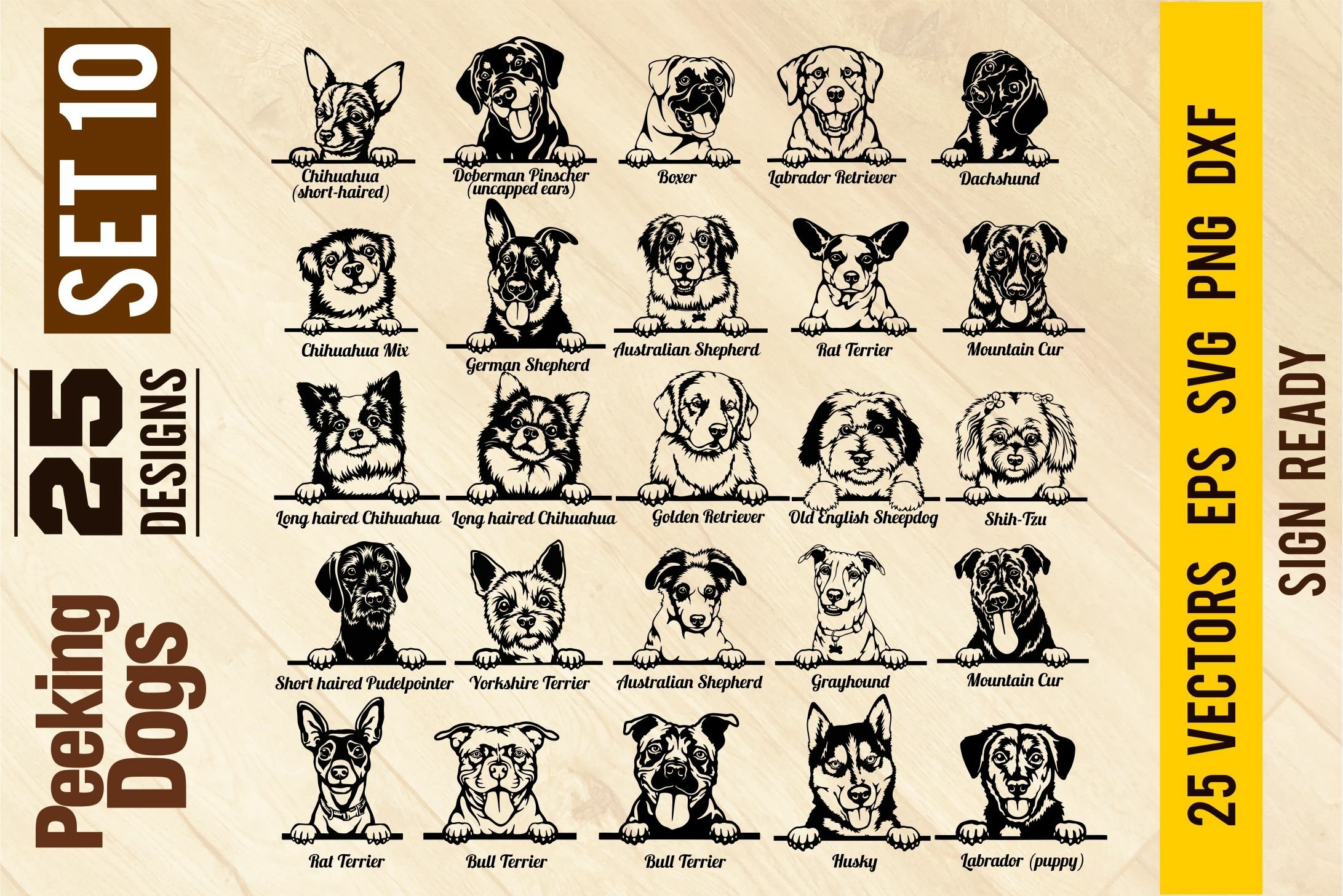 Peeking Dogs Set 10, Bundle Breed, Head Face, Cut vector view 2