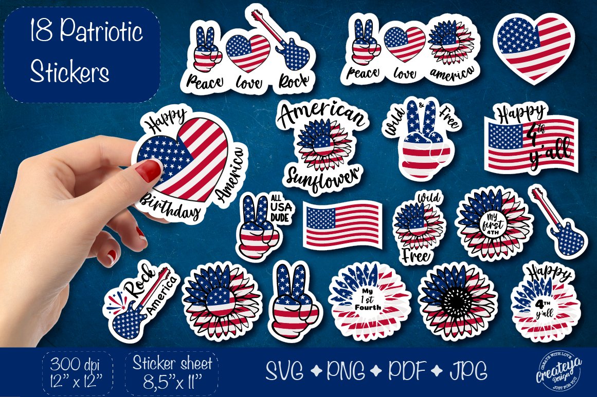Patriotic stickers. 4th of July Stickers. Sticker Pack svg.