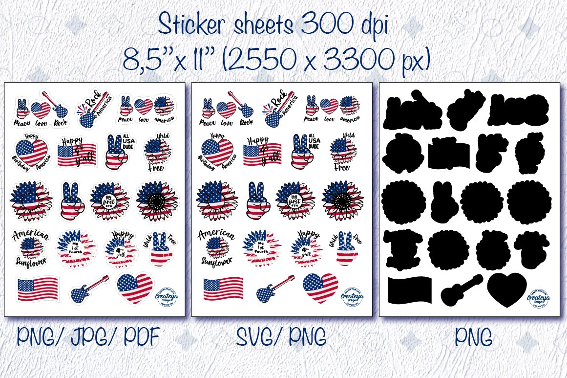 Patriotic stickers. 4th of July Stickers. Sticker Pack svg. view 2