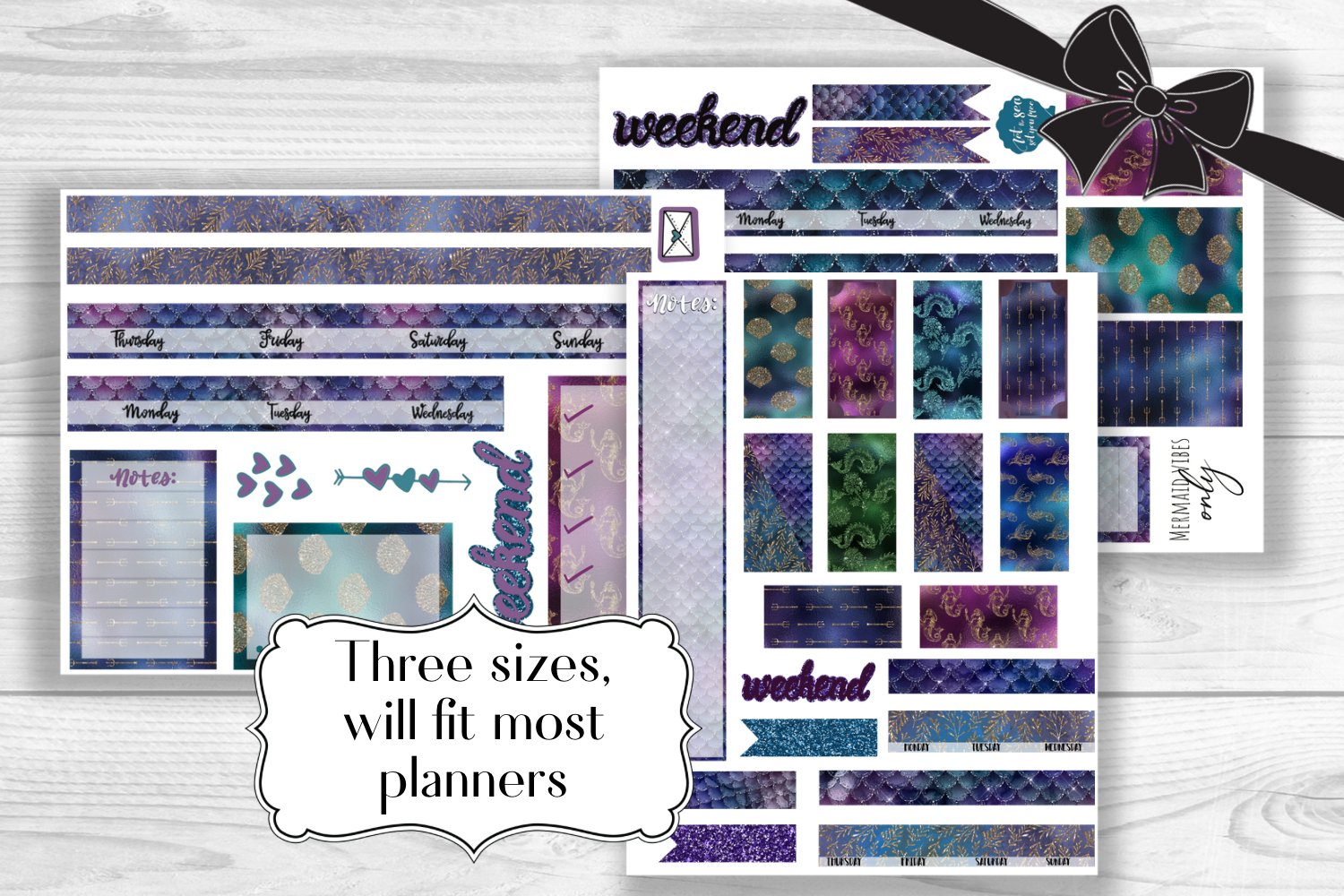 Printable Mermaid Theme Planner Sticker Kit in 3 sizes view 3
