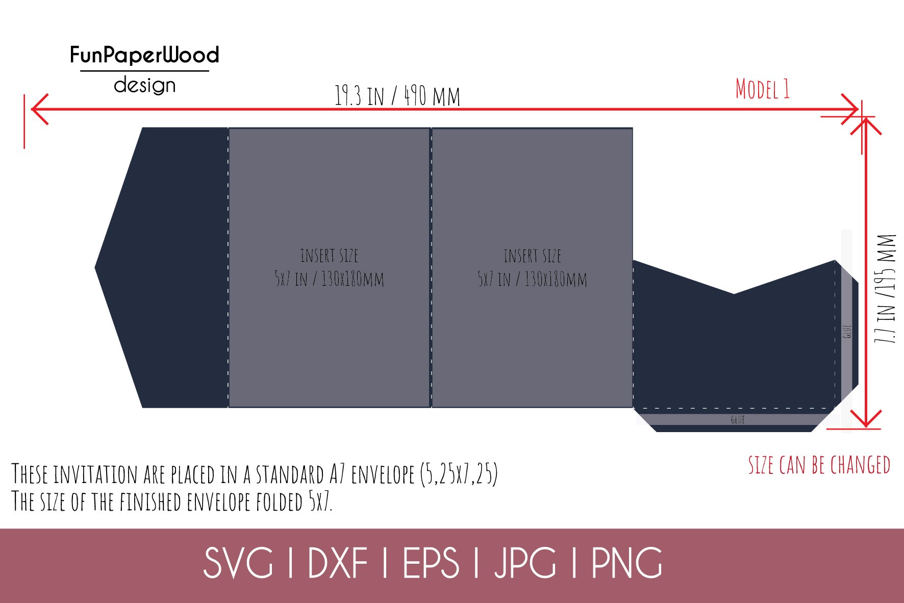 Set 4 Tri Fold Pocket Invitation 6x6 or 5x7 in Svg Dxf Eps view 3