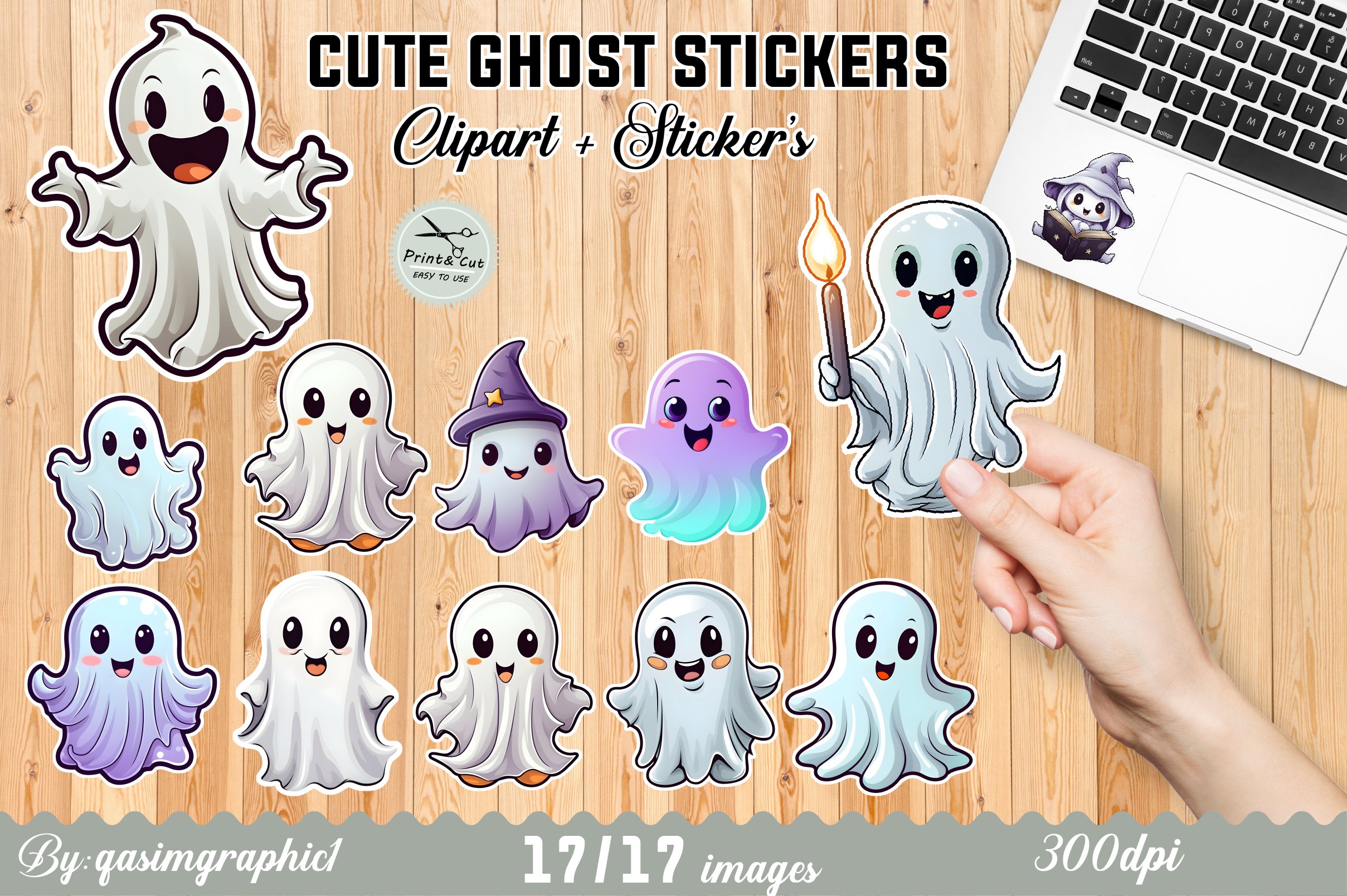 Cute Ghost Cut Digital Sticker, Sticker for Notes Printable