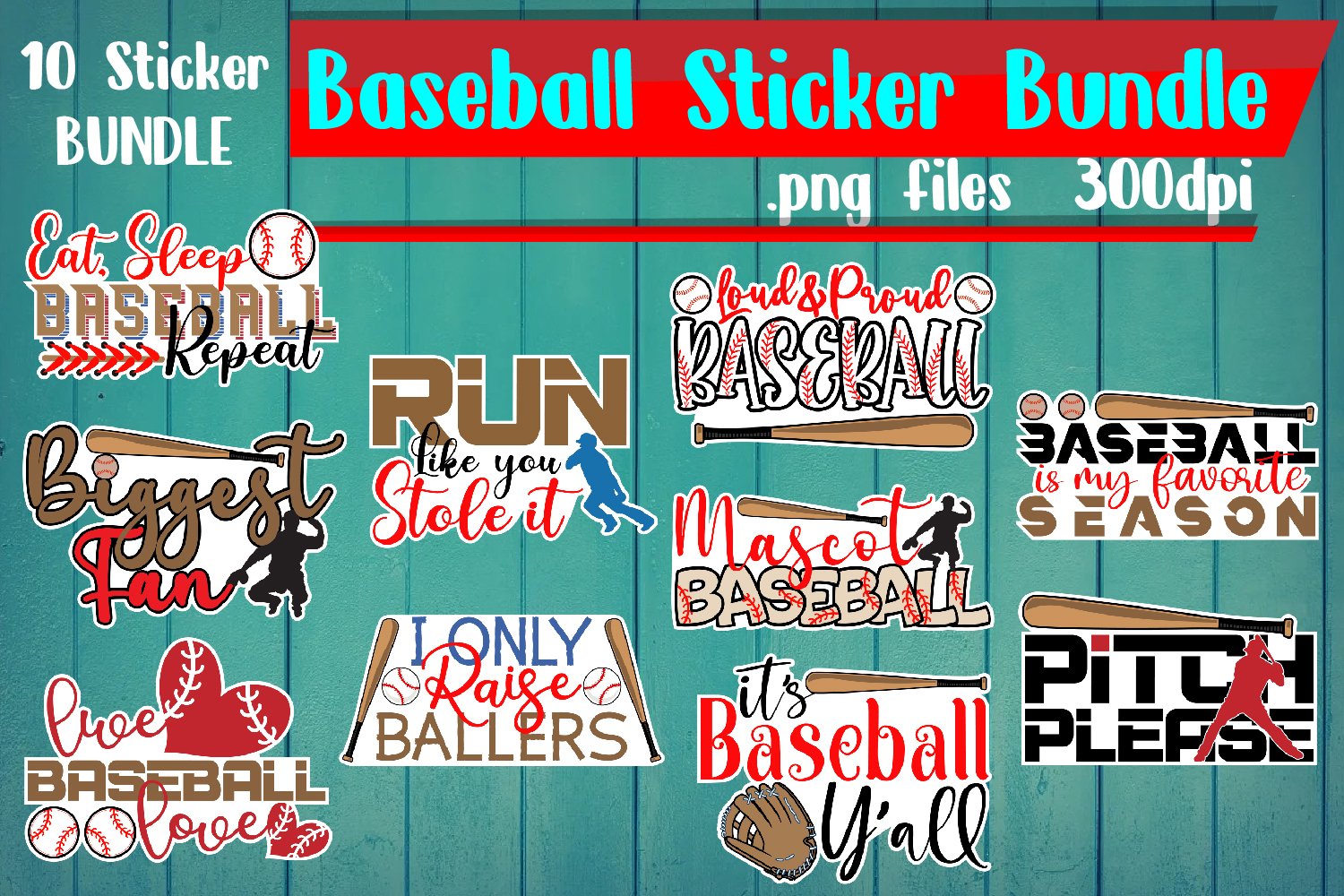 Baseball Sticker Bundle PNG Files
