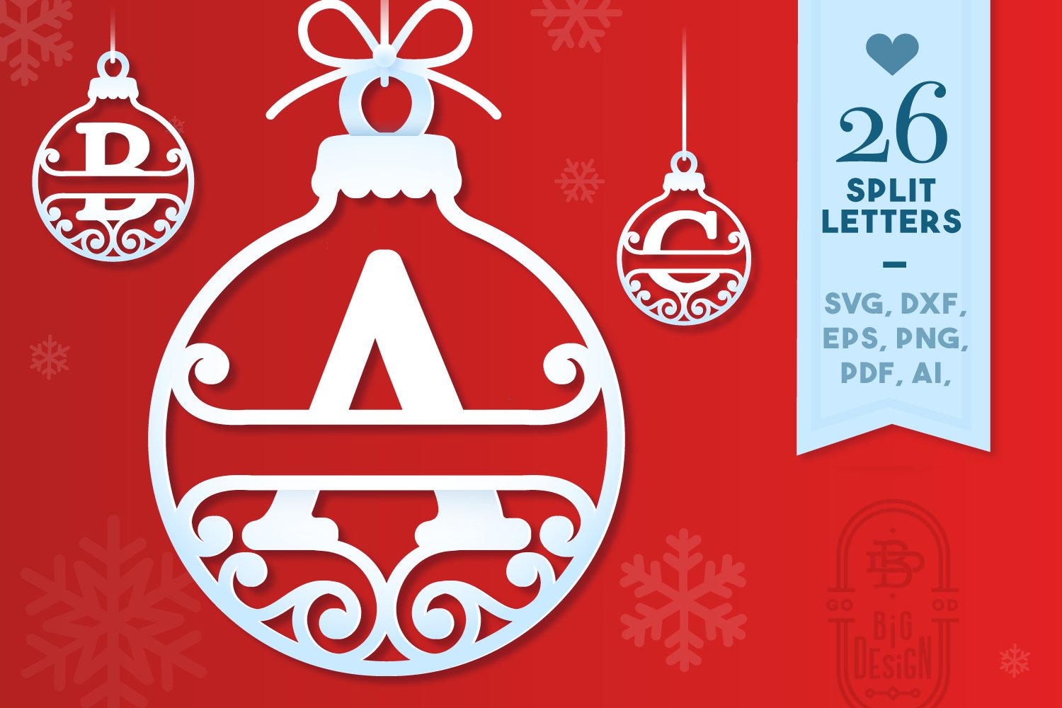 Christmas Ornaments | 4x Christmas Split Monogram Alphabets view 3