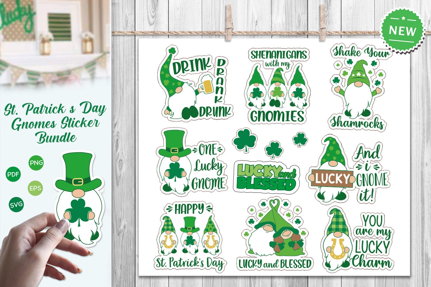 St. Patricks Day Gnomes, St. Patricks Day Stickers Bundle view 2