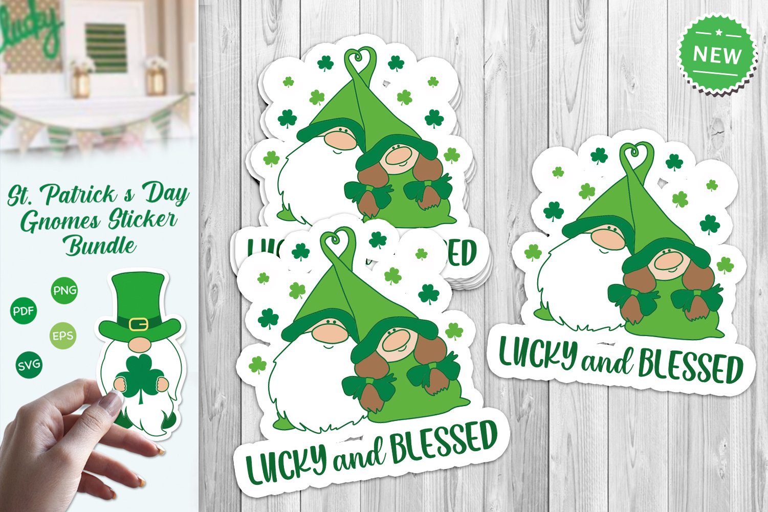 St. Patricks Day Gnomes, St. Patricks Day Stickers Bundle view 3