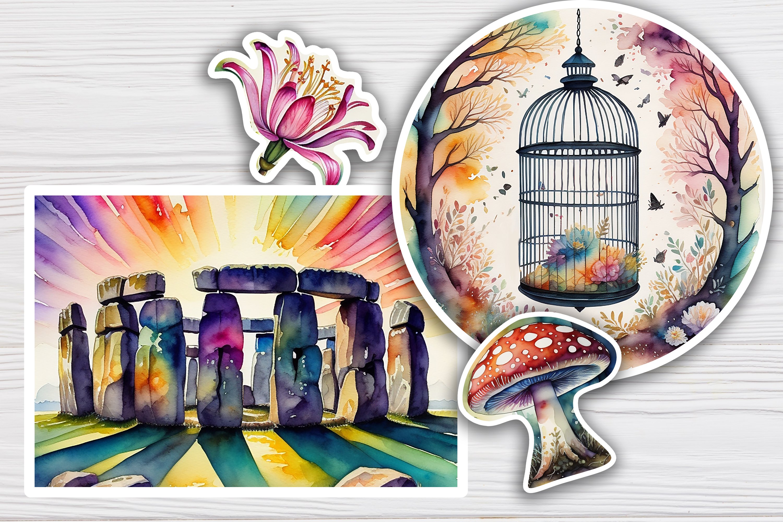 Watercolor Magical Nature PNG Printable Stickers view 3