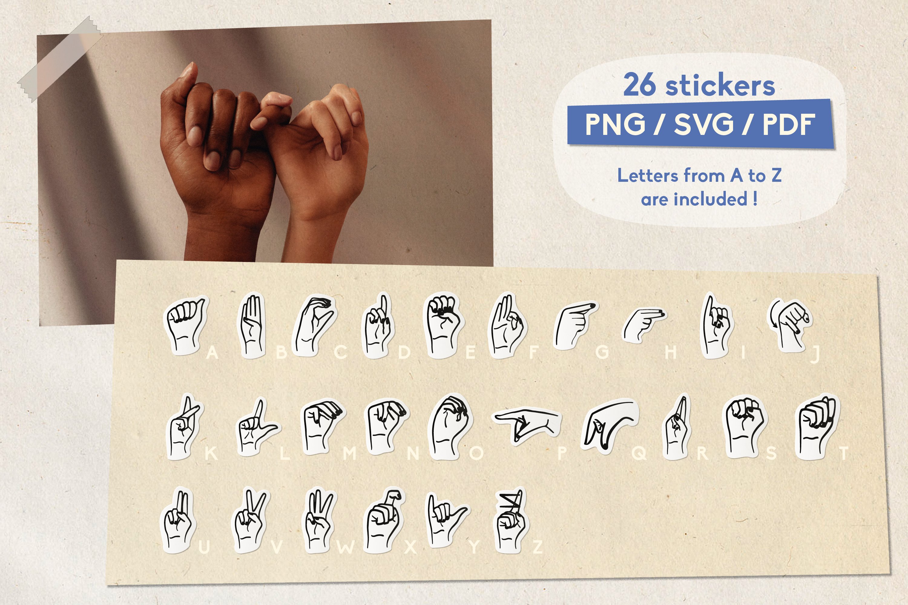 ASL SVG Sticker Bundle American Sign Language Letters Cricut view 3