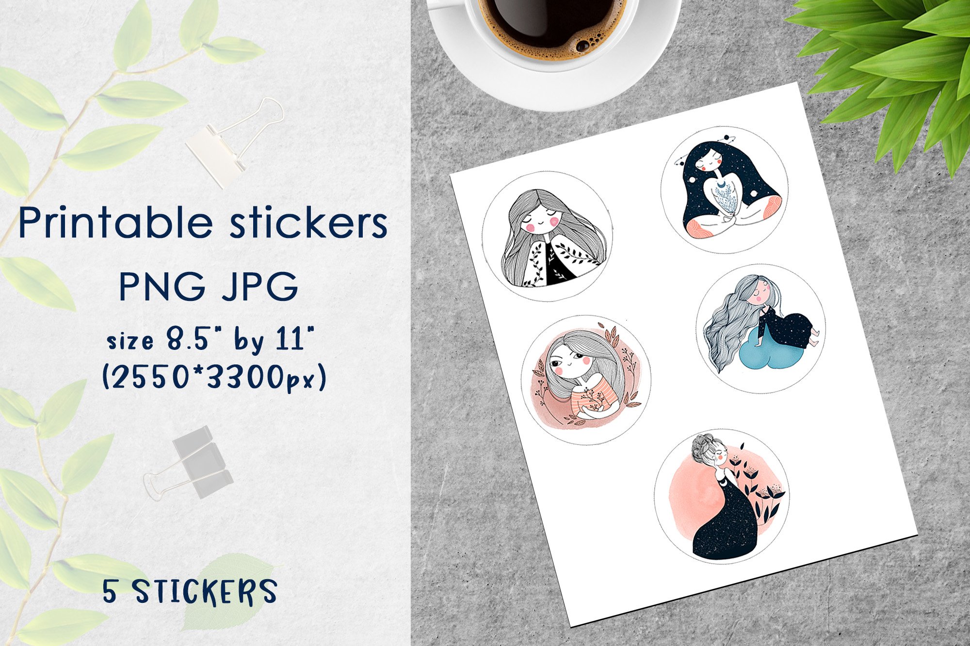 Printable stickers cute girl