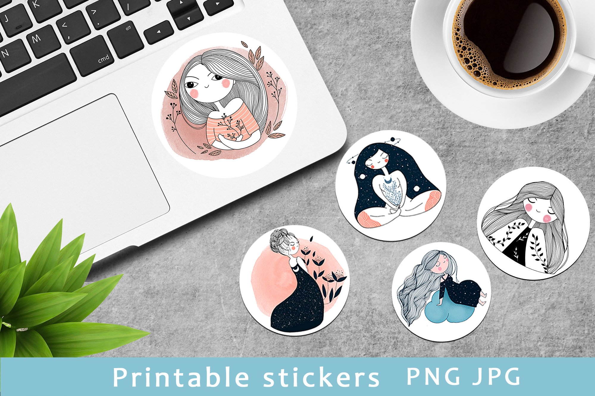 Printable stickers cute girl view 2