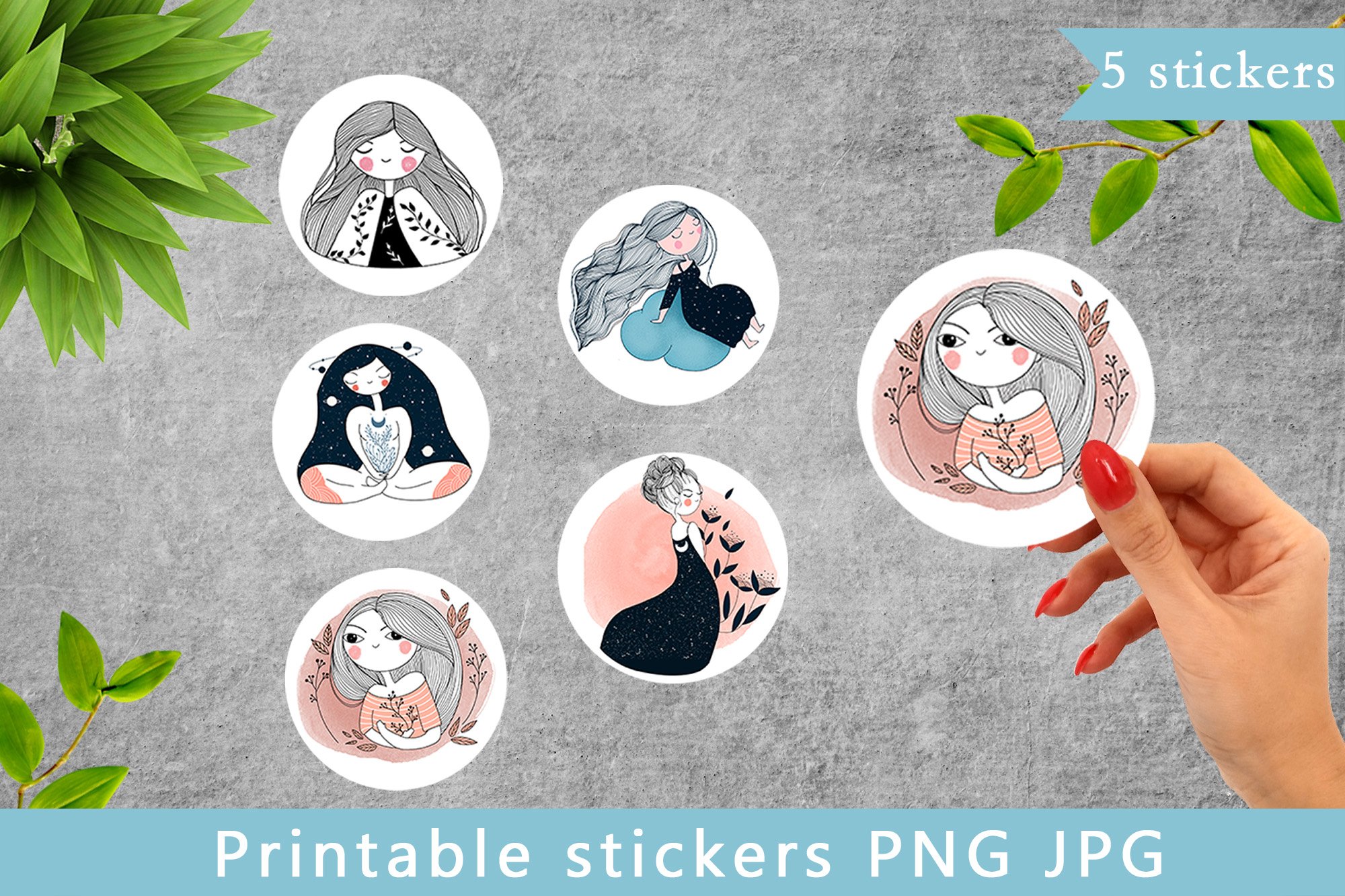 Printable stickers cute girl view 3