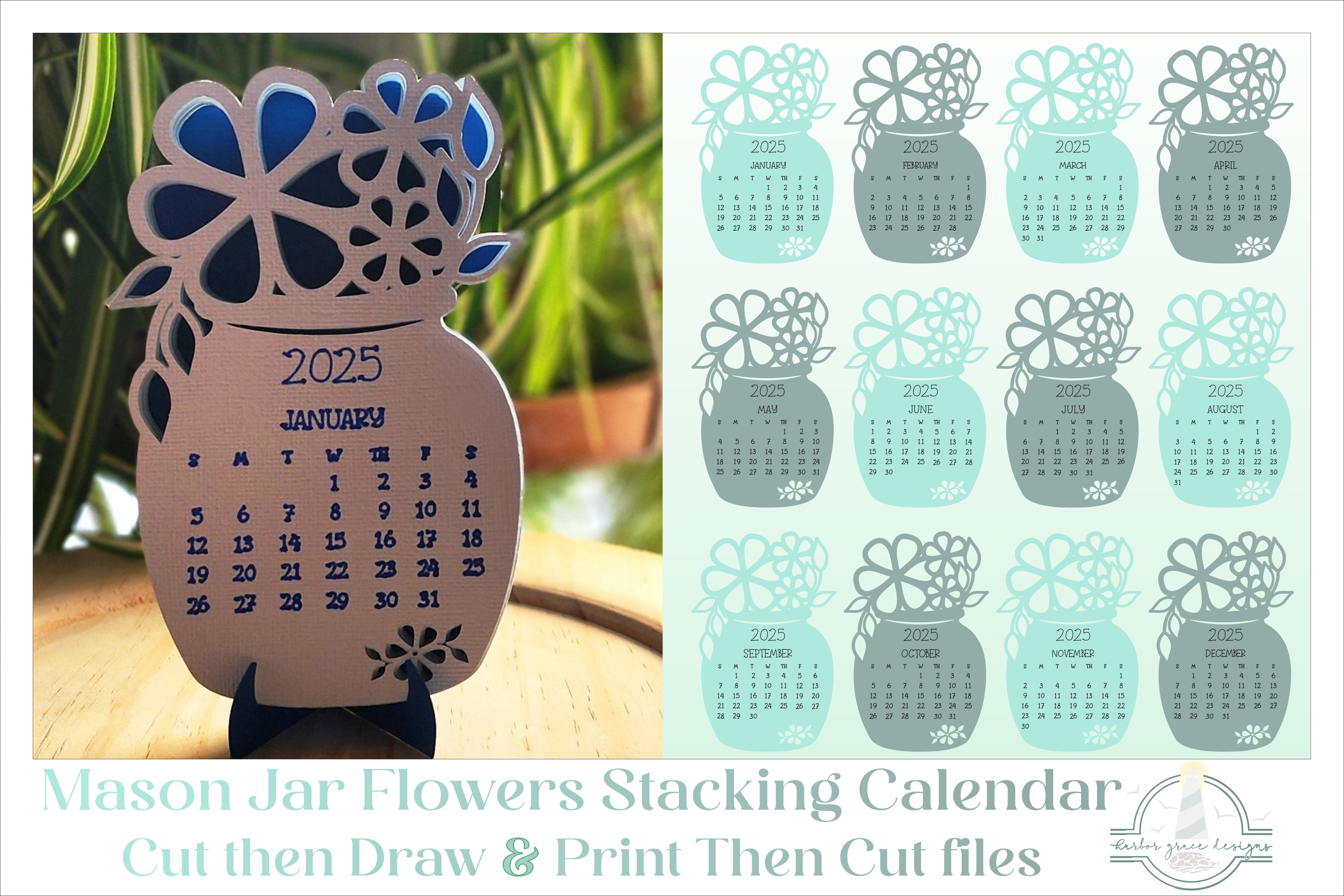 2025 Flower Cut and Draw Desktop Calendar SVG AND PNG FILES