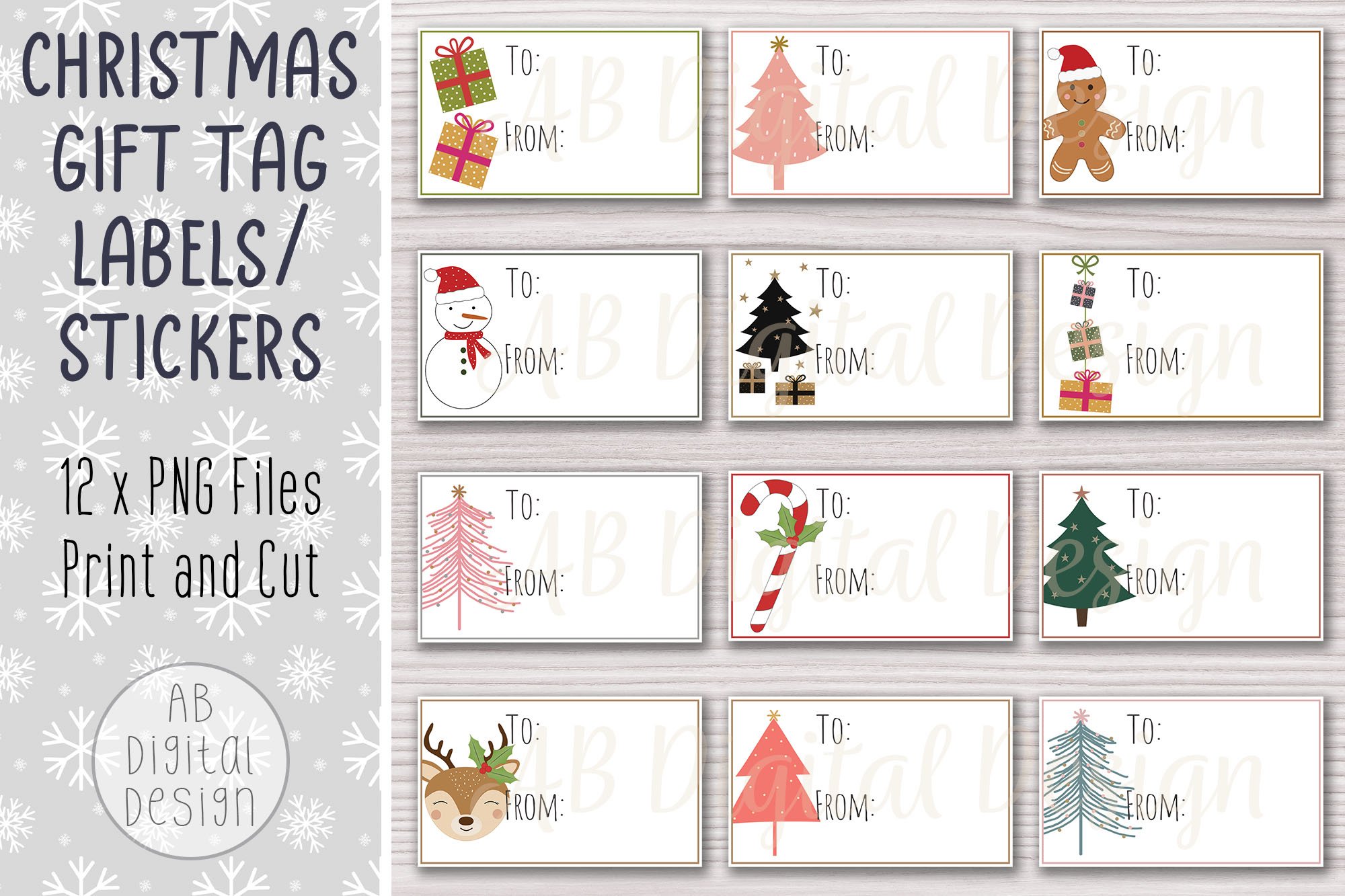 Printable Christmas Gift Tag Stickers Bundle