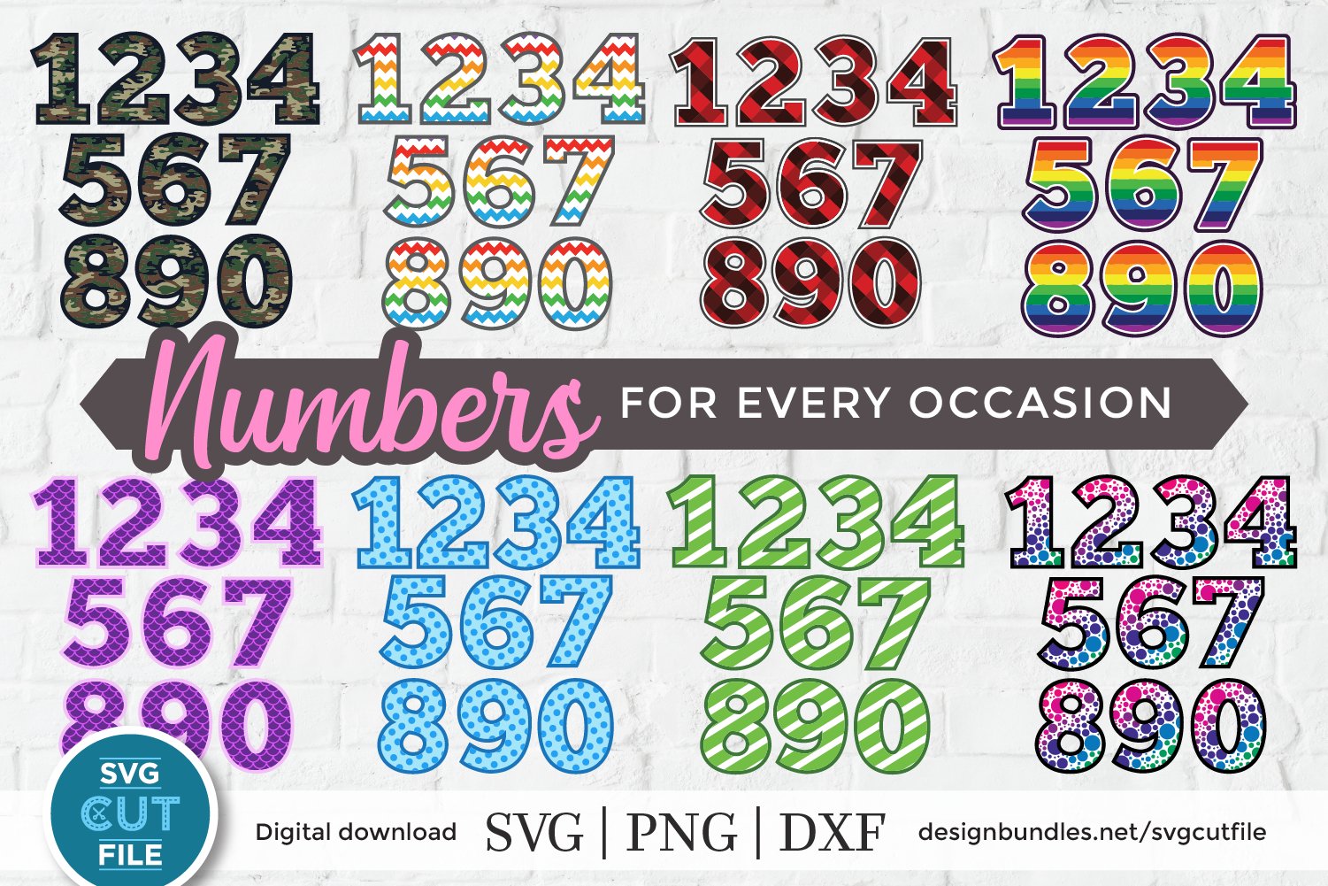 Striped numbers svg, polka dot numbers, numbers bundle dxf view 2