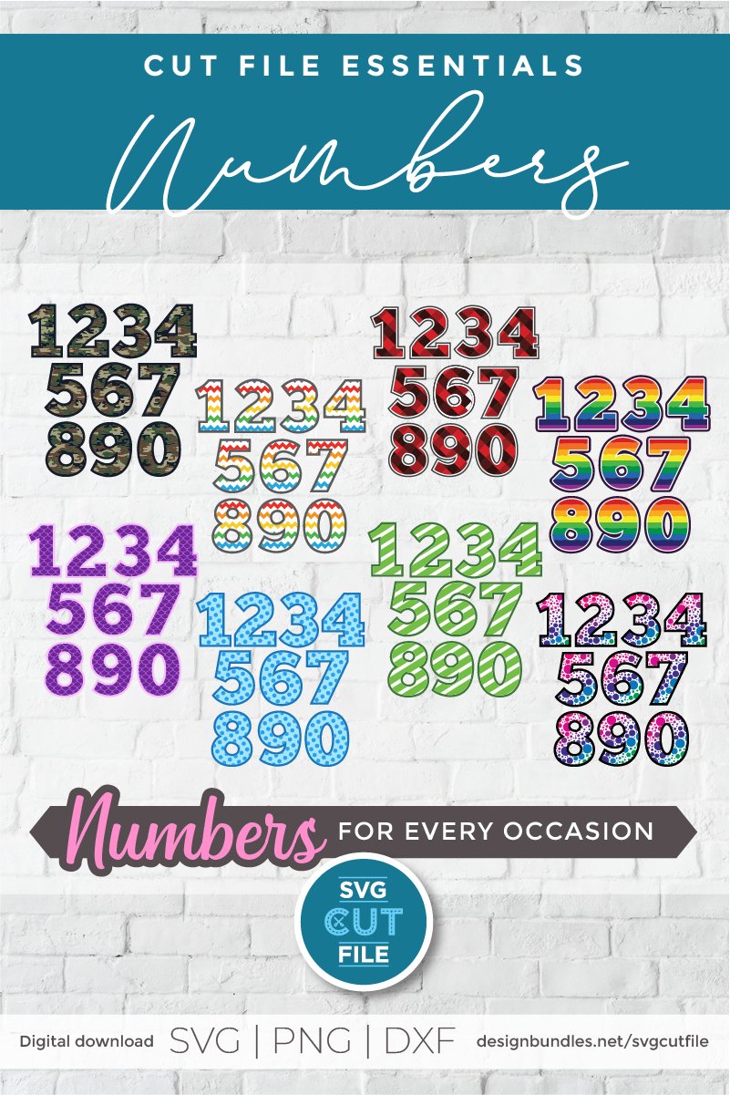 Striped numbers svg, polka dot numbers, numbers bundle dxf view 3