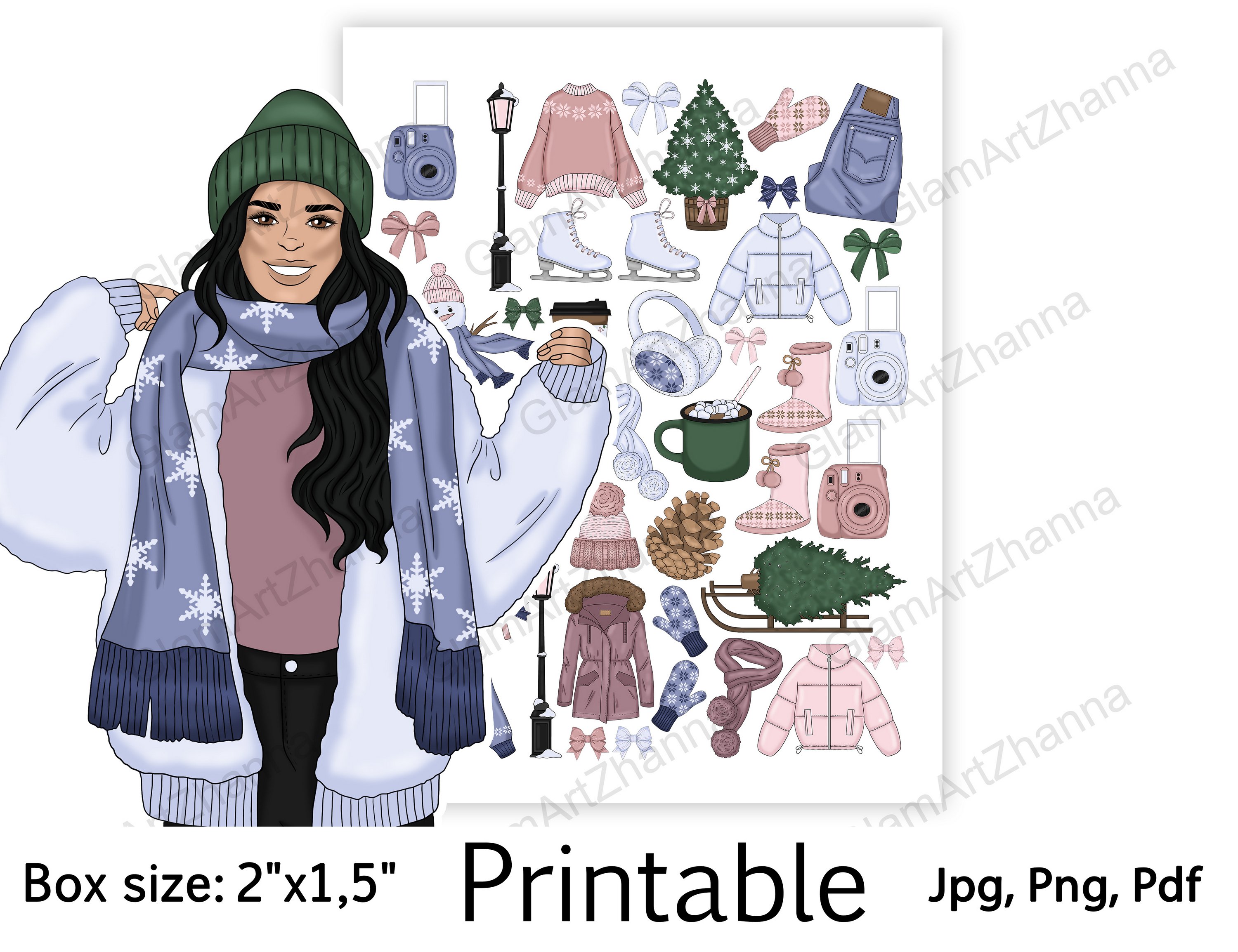 Winter Christmas Holiday Printable Stickers Box Size 2"x1,5" view 3