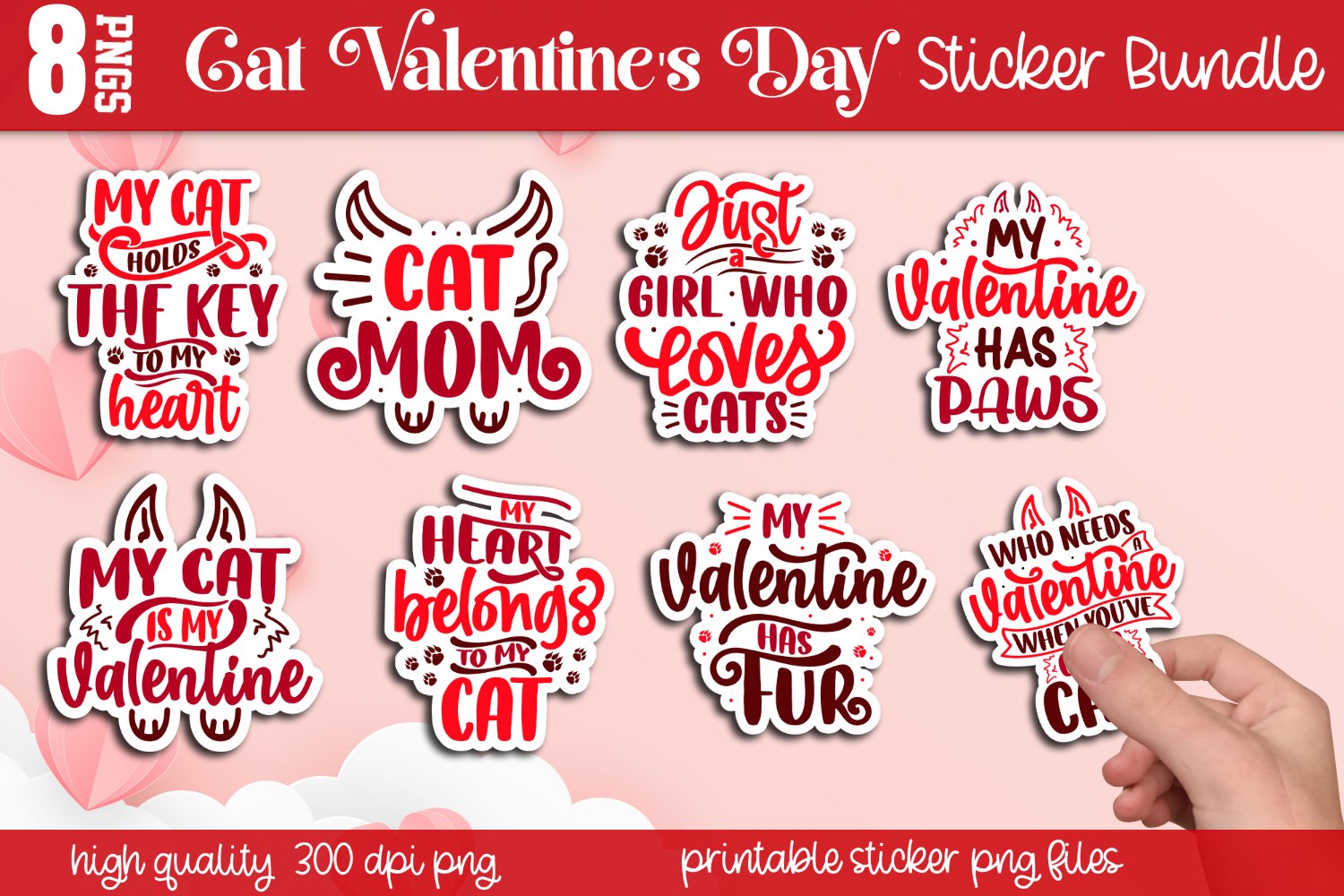 Cat Valentines Sticker Bundle, Cat Valentines Day Sticker