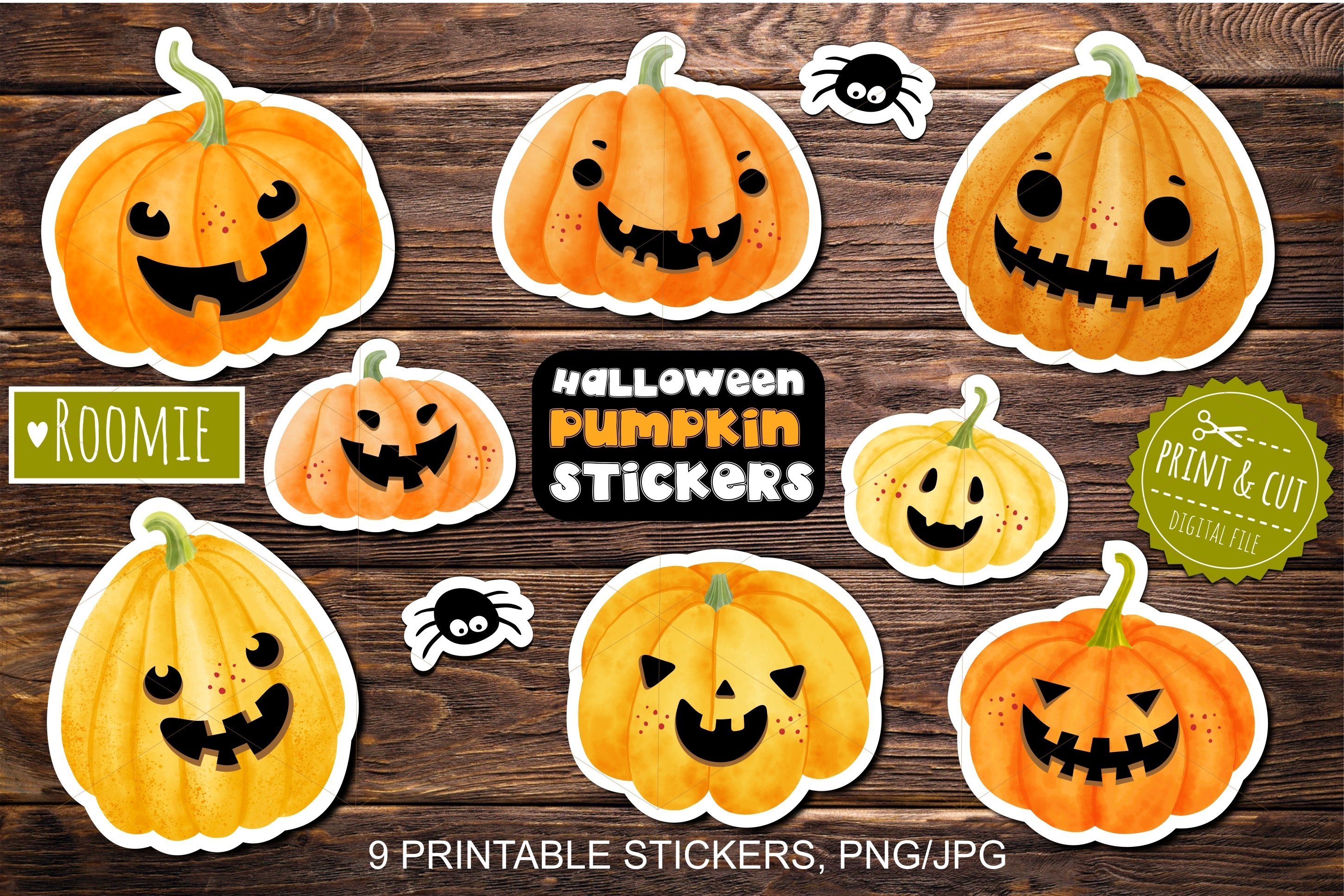 Halloween Pumpkin Stickers for Cricut, Silhouette, Printable