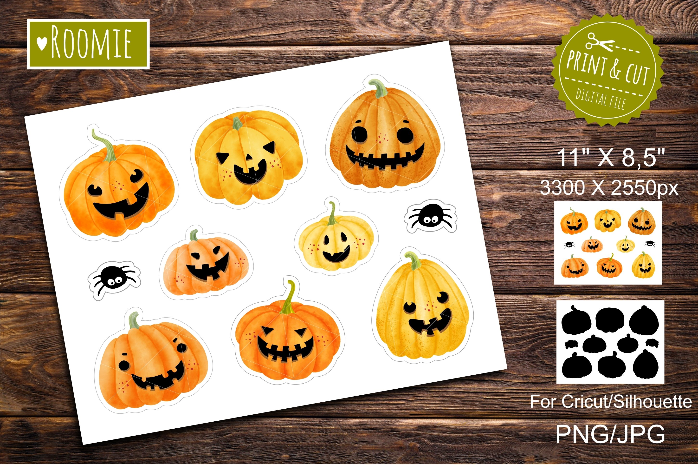 Halloween Pumpkin Stickers for Cricut, Silhouette, Printable view 2