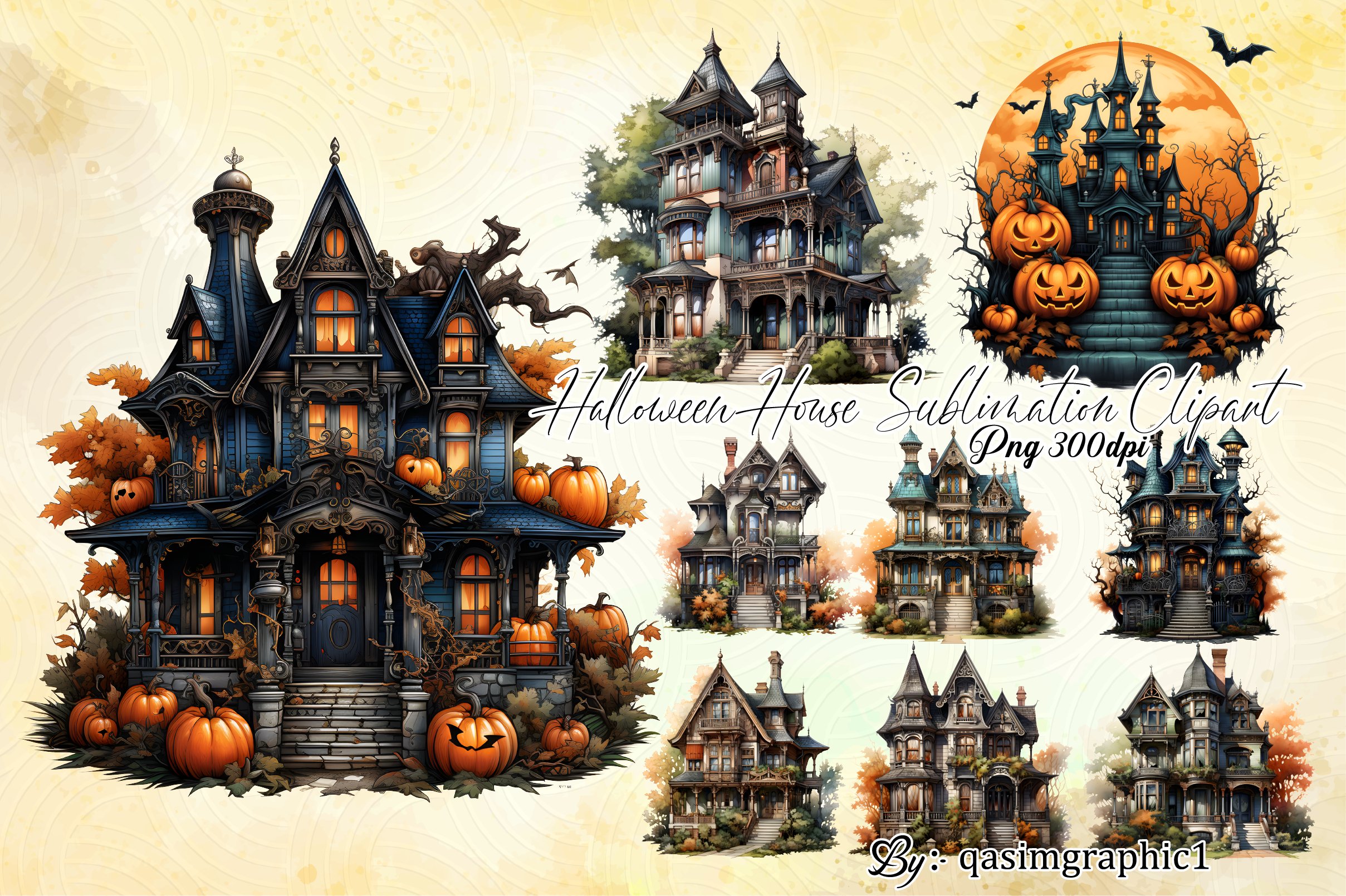 Halloween Haunted House Clipart Bundle