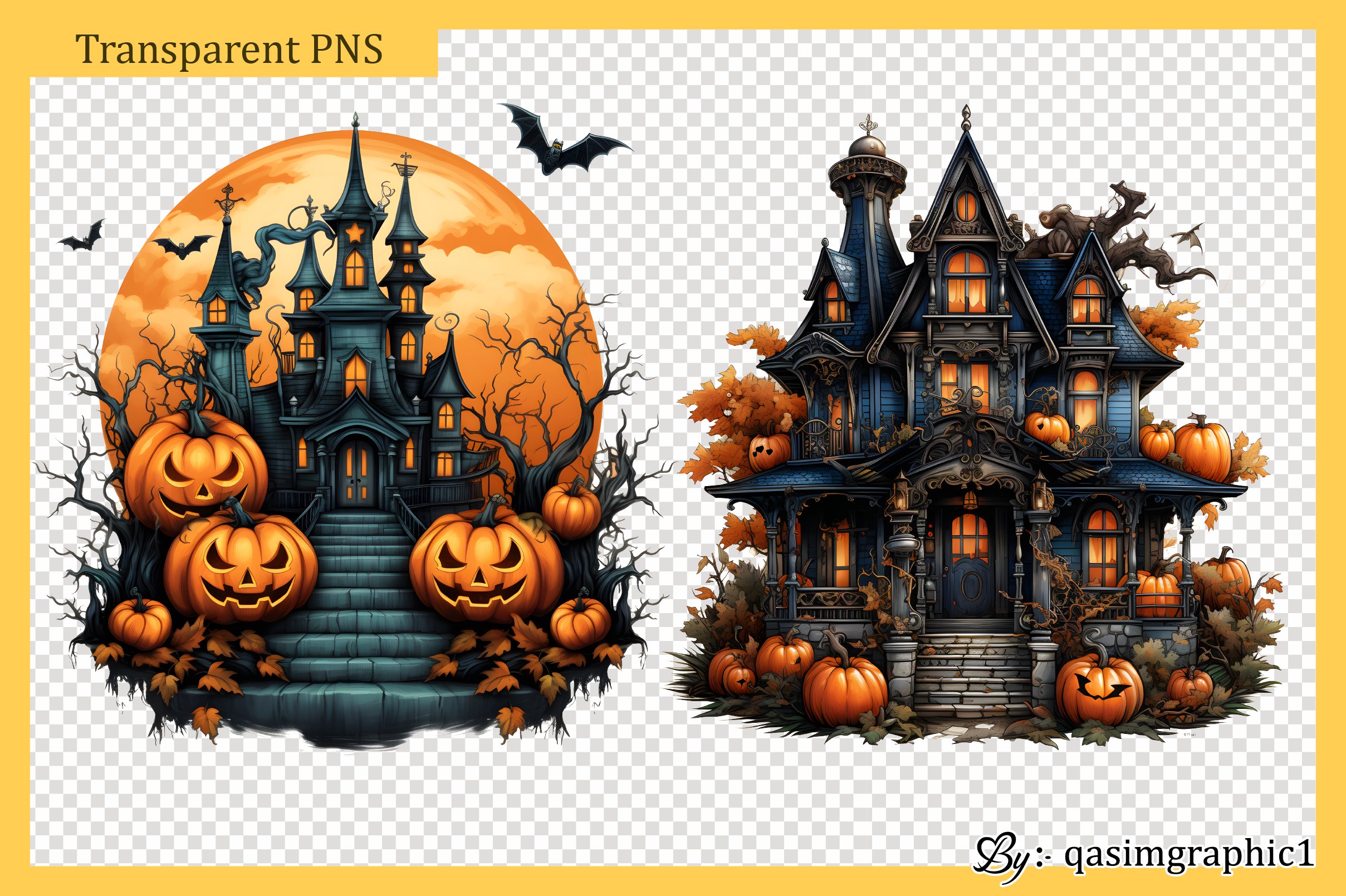Halloween Haunted House Clipart Bundle view 3