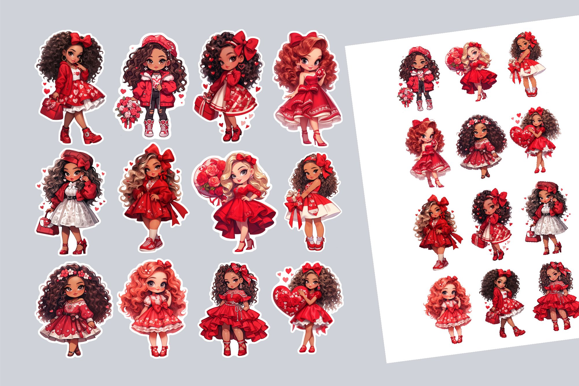 Valentine Stickers, Valentines Day Chibi Girl Stickers view 2
