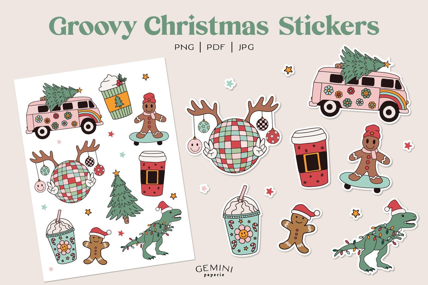 Groovy Christmas | Christmas Stickers | Printable Stickers