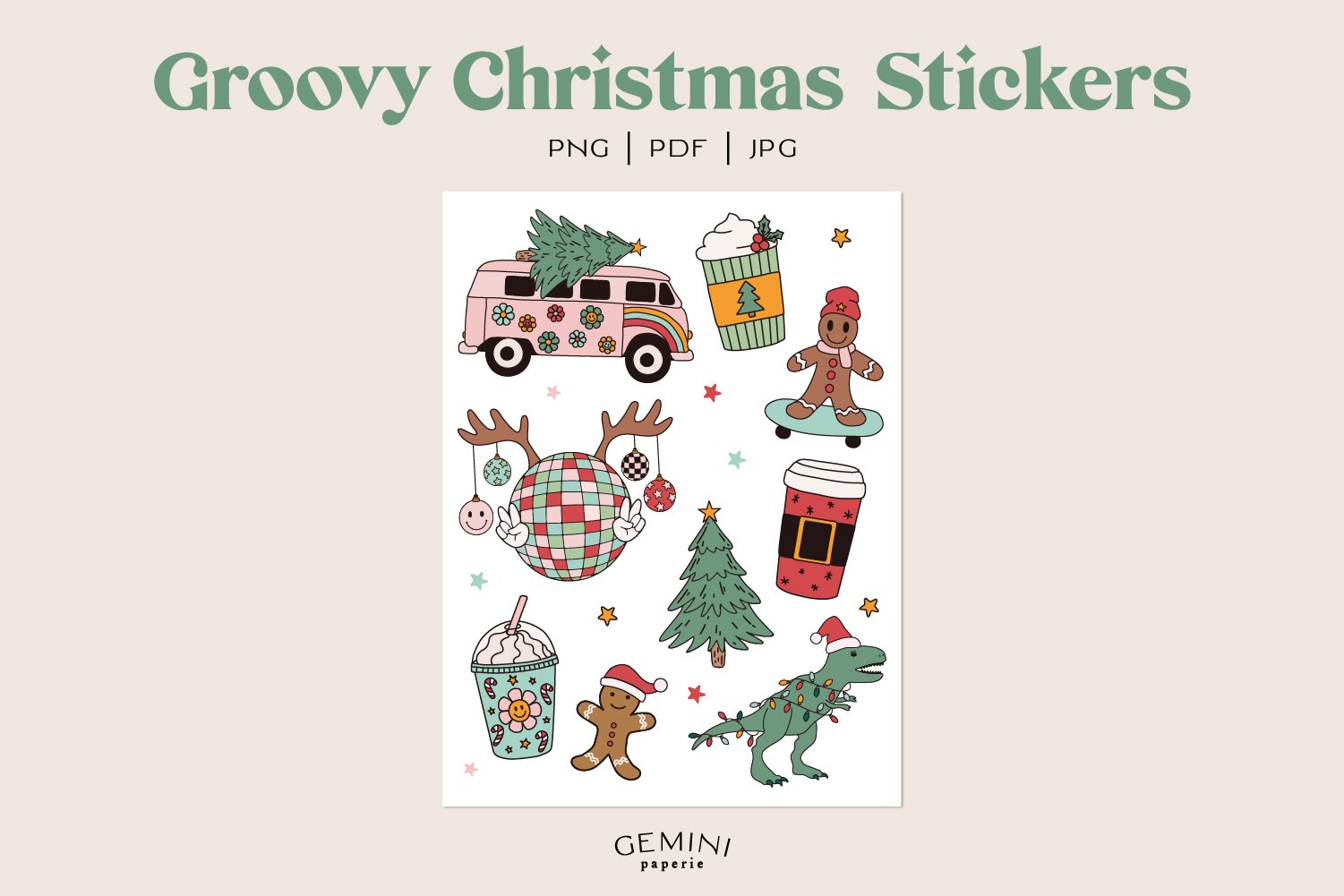 Groovy Christmas | Christmas Stickers | Printable Stickers view 2