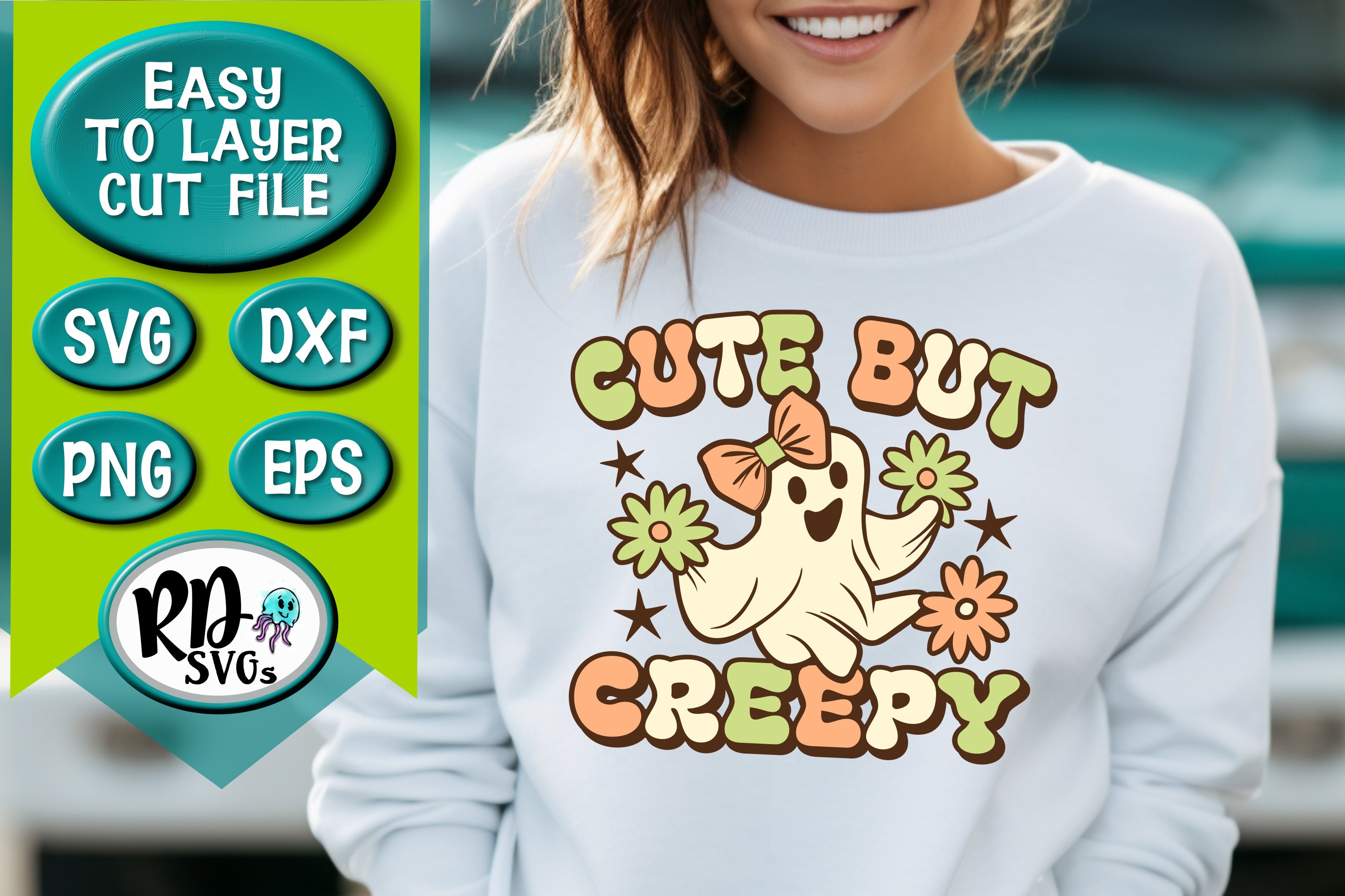 A Bundle of 10 Retro Ghost Halloween Layered Cut Files view 3