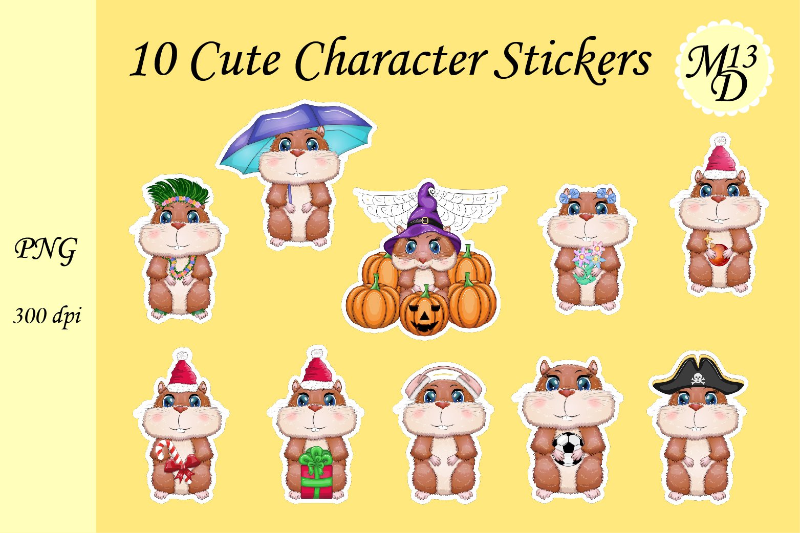 Cute hamster 10 stickers png design