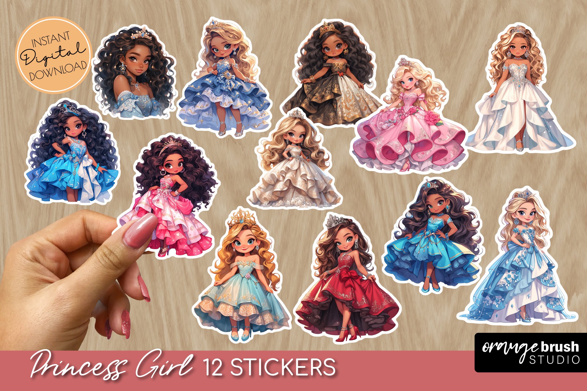 Princess Girl Stickers, Chibi Sticker Printable Sheet