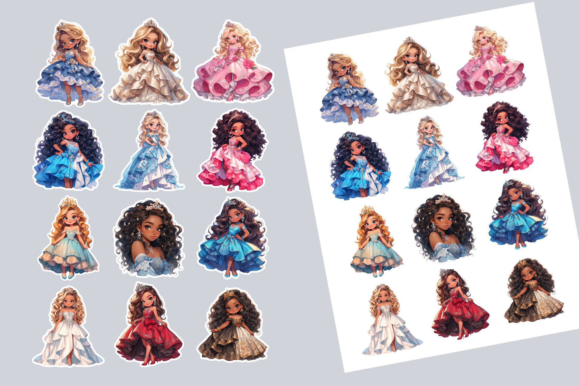 Princess Girl Stickers, Chibi Sticker Printable Sheet view 2