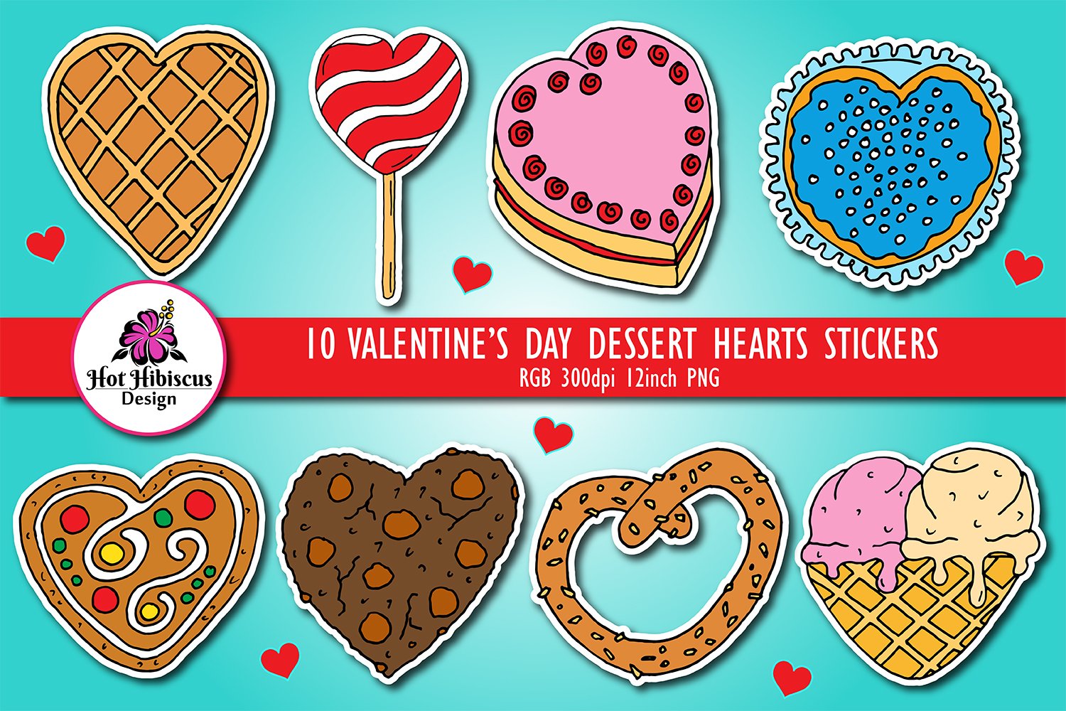 Valentines Day Dessert Food Love Hearts Printable Stickers