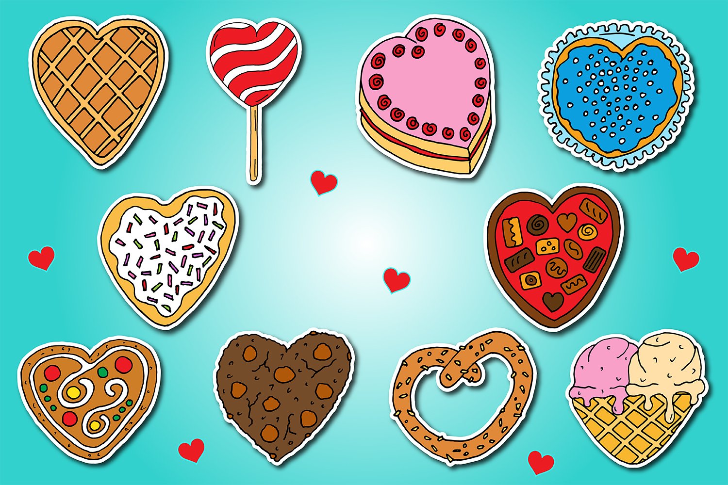 Valentines Day Dessert Food Love Hearts Printable Stickers view 2