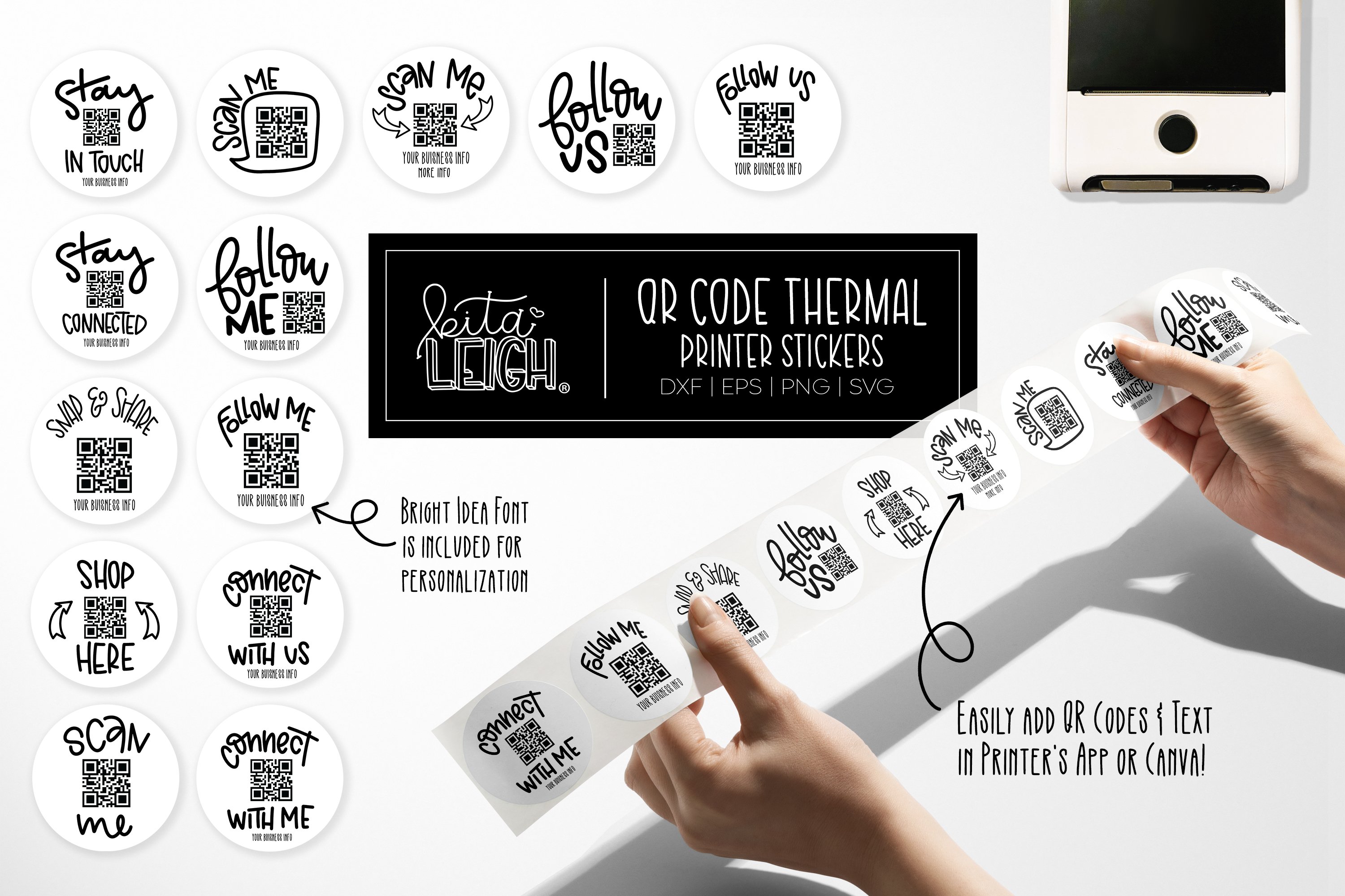 Circle Thermal Printer Stickers QR Code Bundle