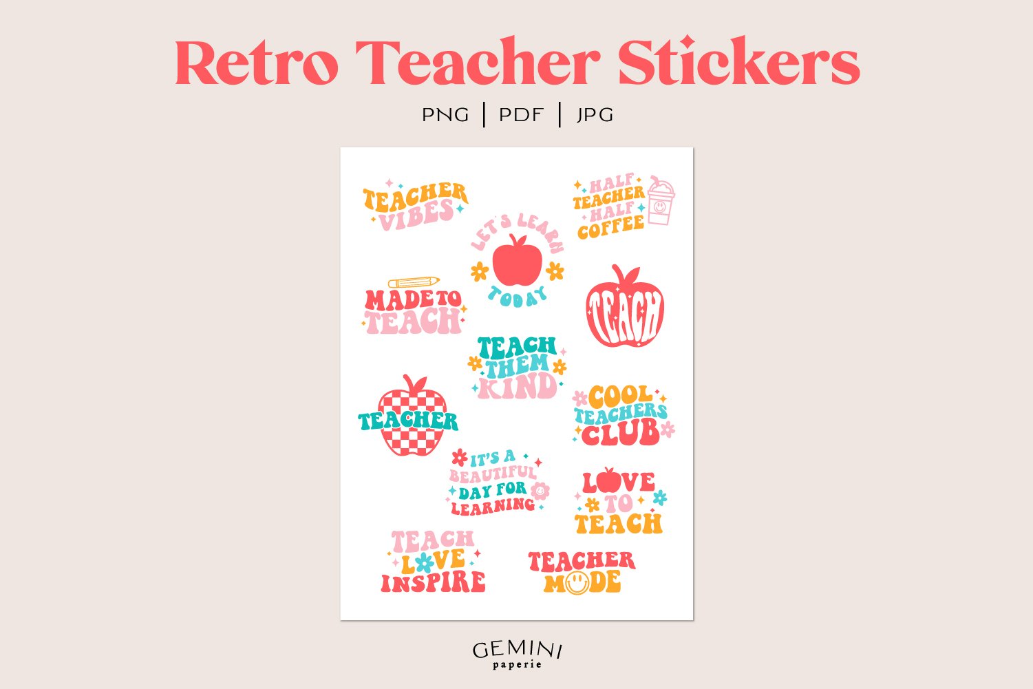 Retro Teacher Stickers | Teaching Png | Learning Stickers view 2