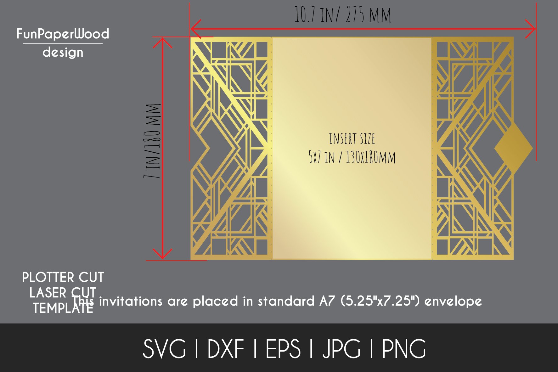 Art Deco gate-fold Invitation 5x7 in Svg Dxf Eps cut file view 2