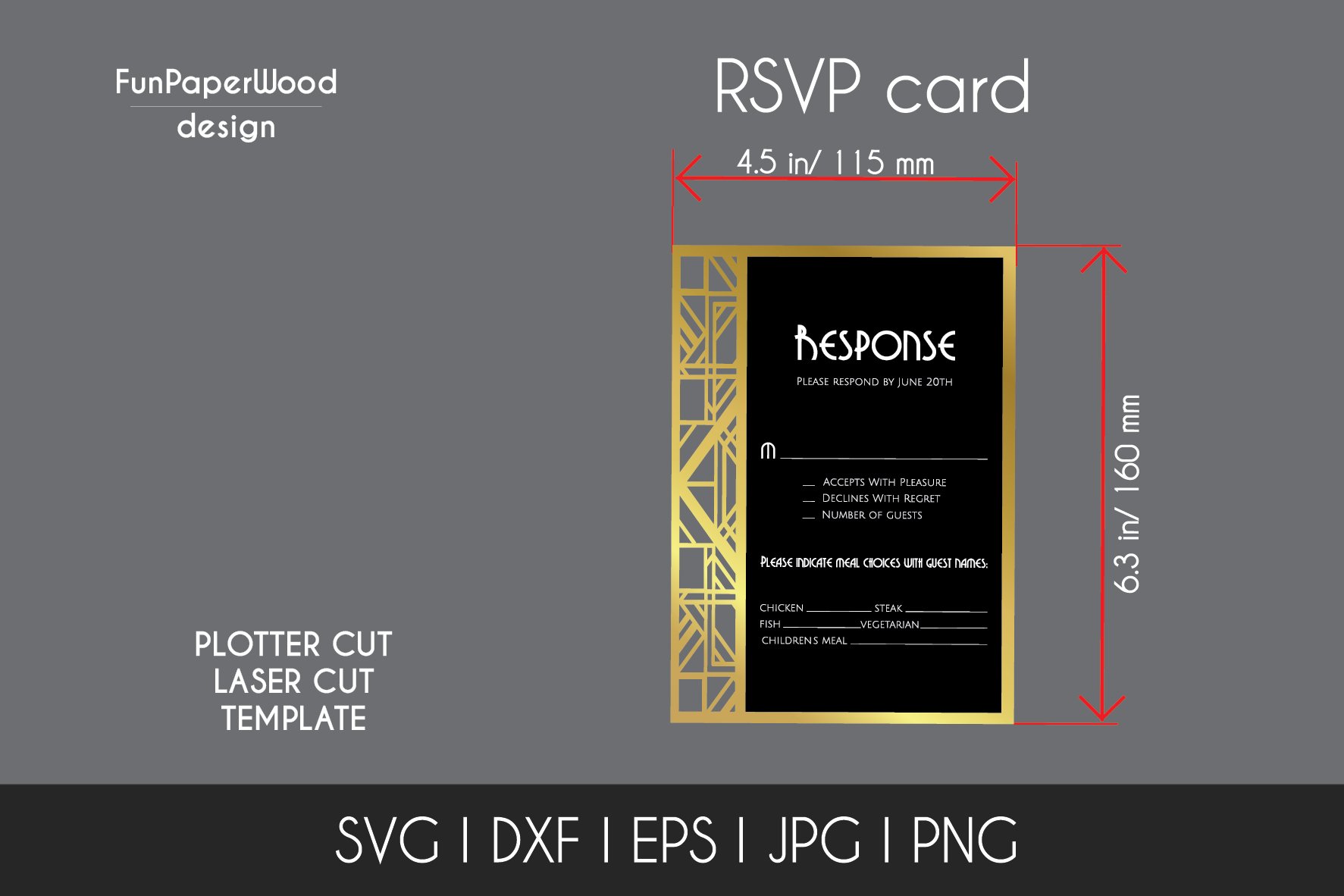 Art Deco gate-fold Invitation 5x7 in Svg Dxf Eps cut file view 3