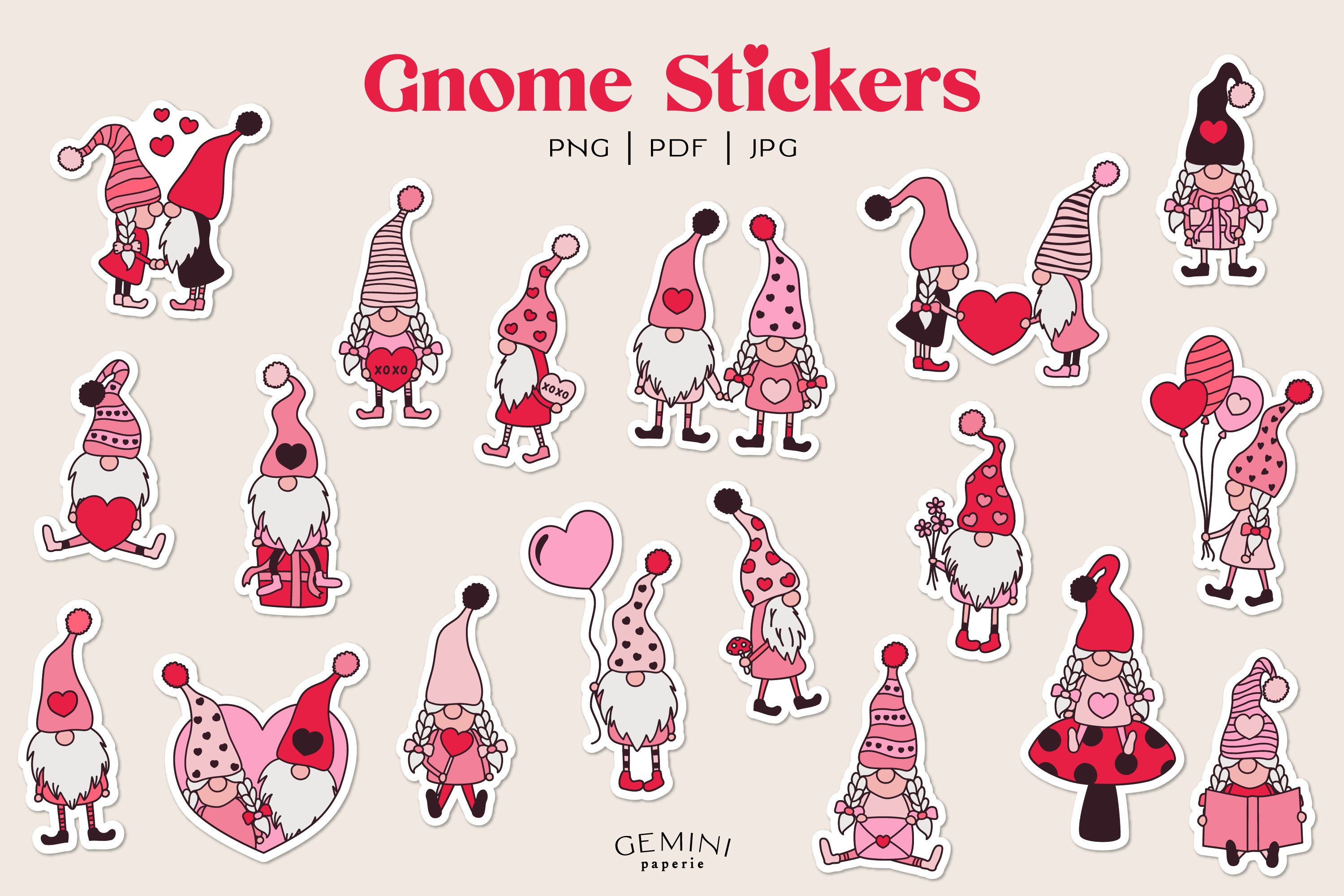 Valentine Gnome Stickers | Valentines Day Gnomes Bundle