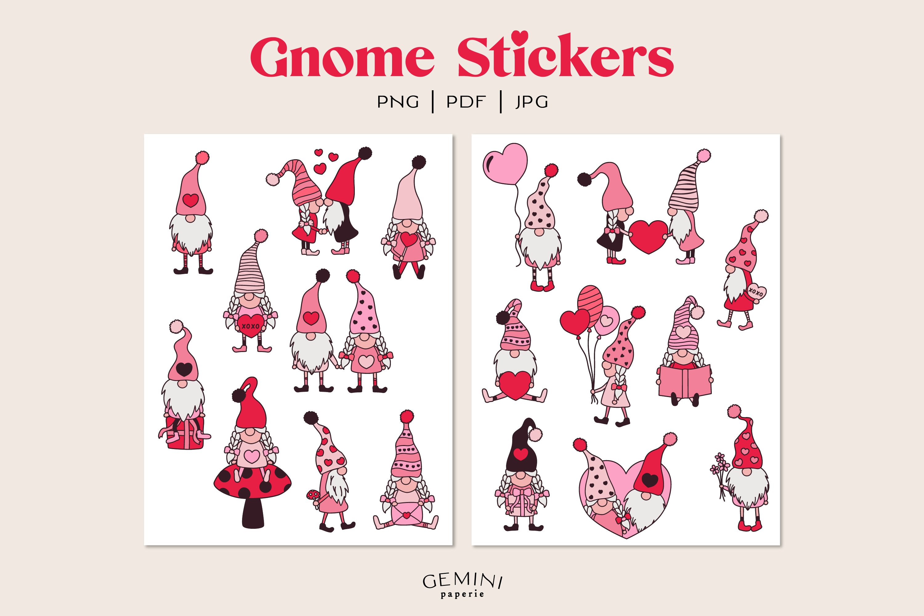 Valentine Gnome Stickers | Valentines Day Gnomes Bundle view 2