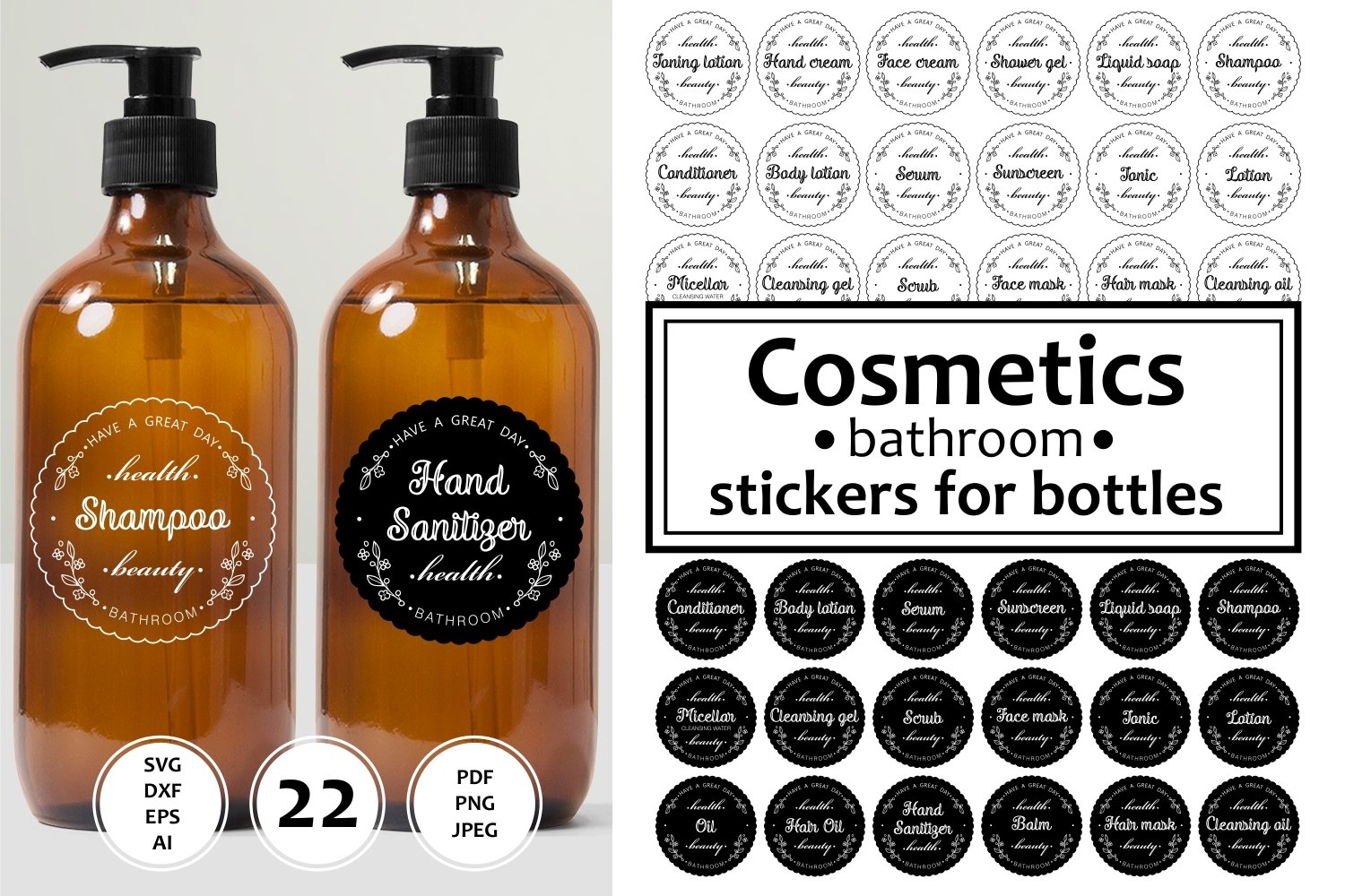 Round Stickers svg for bathroom Cosmetic Bottles svg Bundle