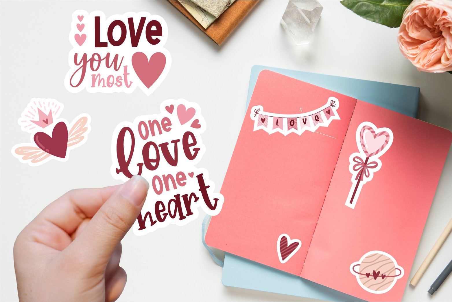 Romantic Sticker printable bundle png. 15 PNG designs view 2