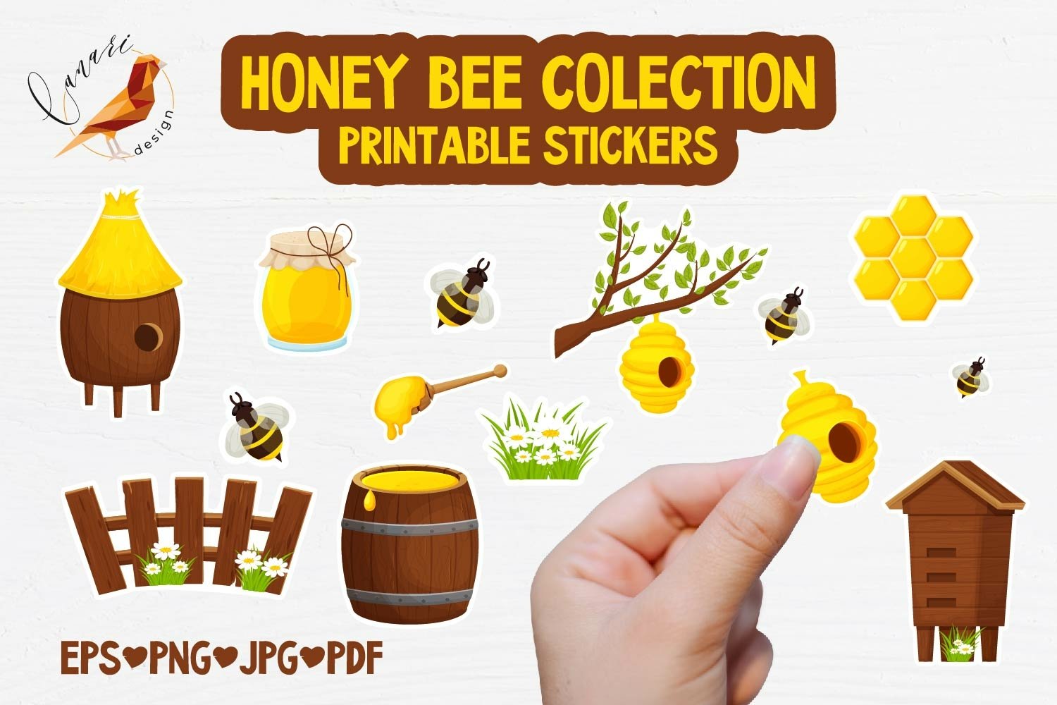 HONEY BEE Colection Printable stickers PDF PNG