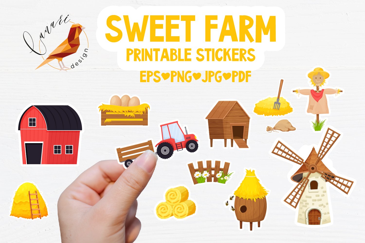 Sweet Farm Printable stickers PDF PNG