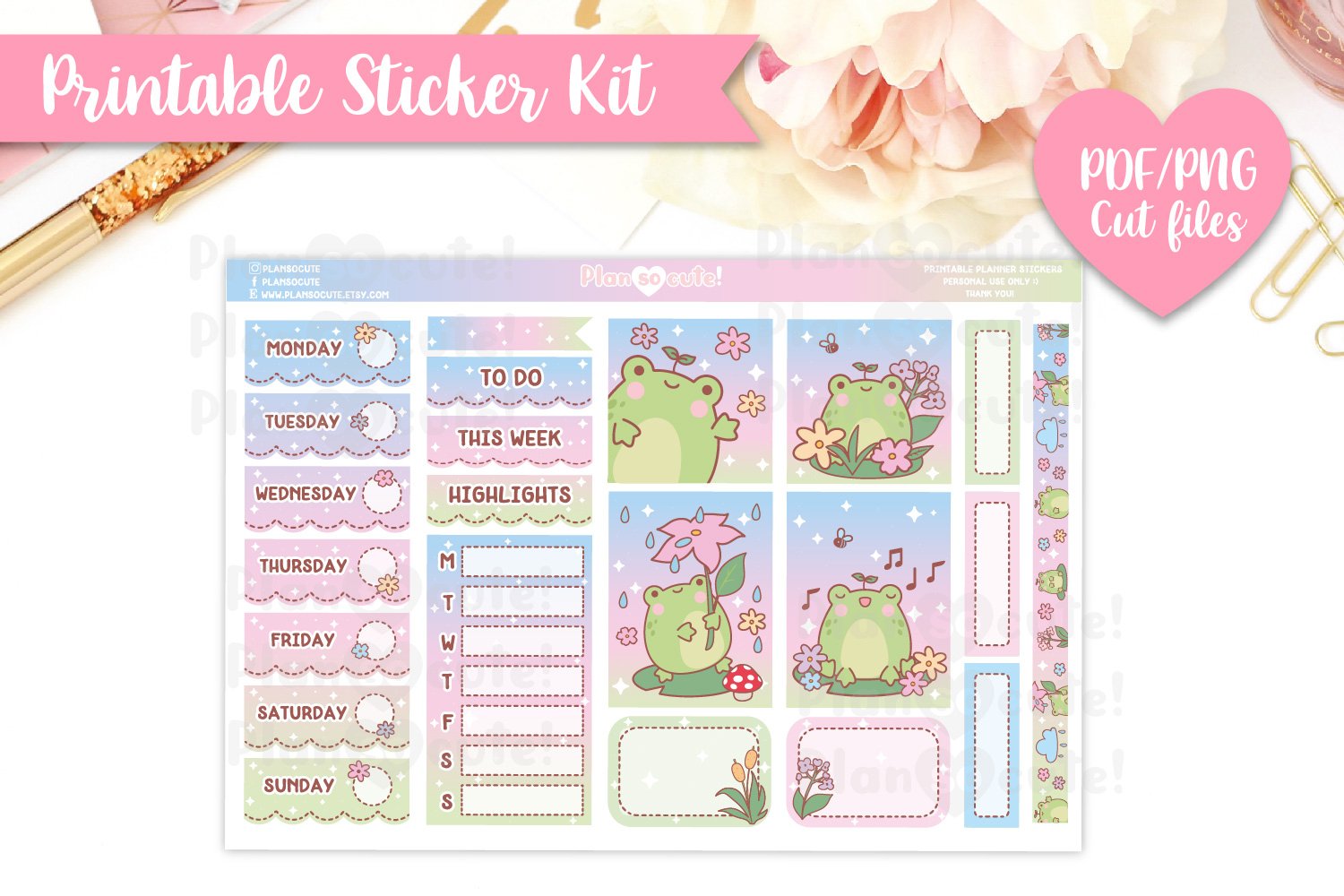 Frog Printable Planner Sticker Kit view 2